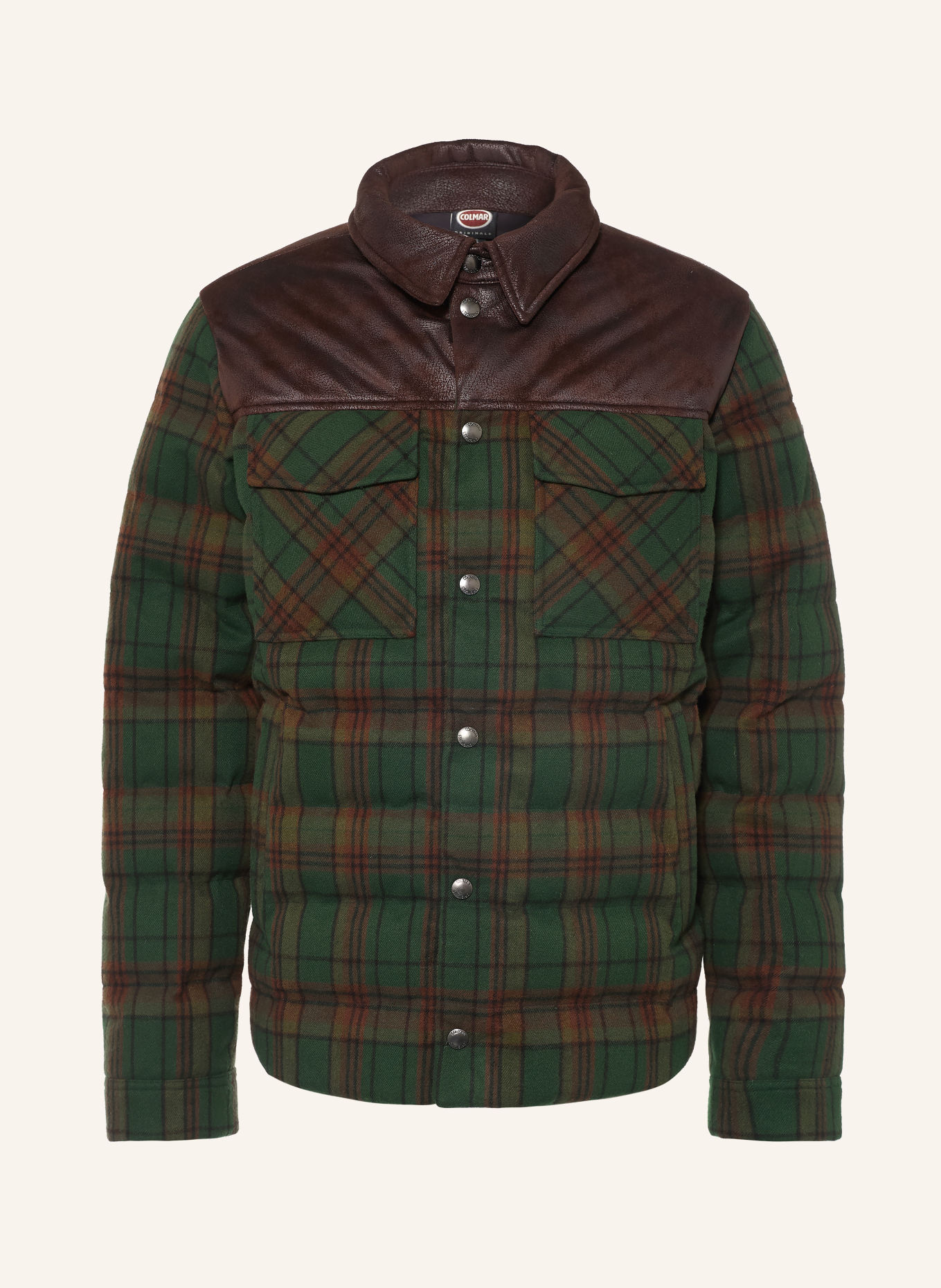 COLMAR Down jacket in a blend of materials: GREEN / DARK BROWN / BROWN