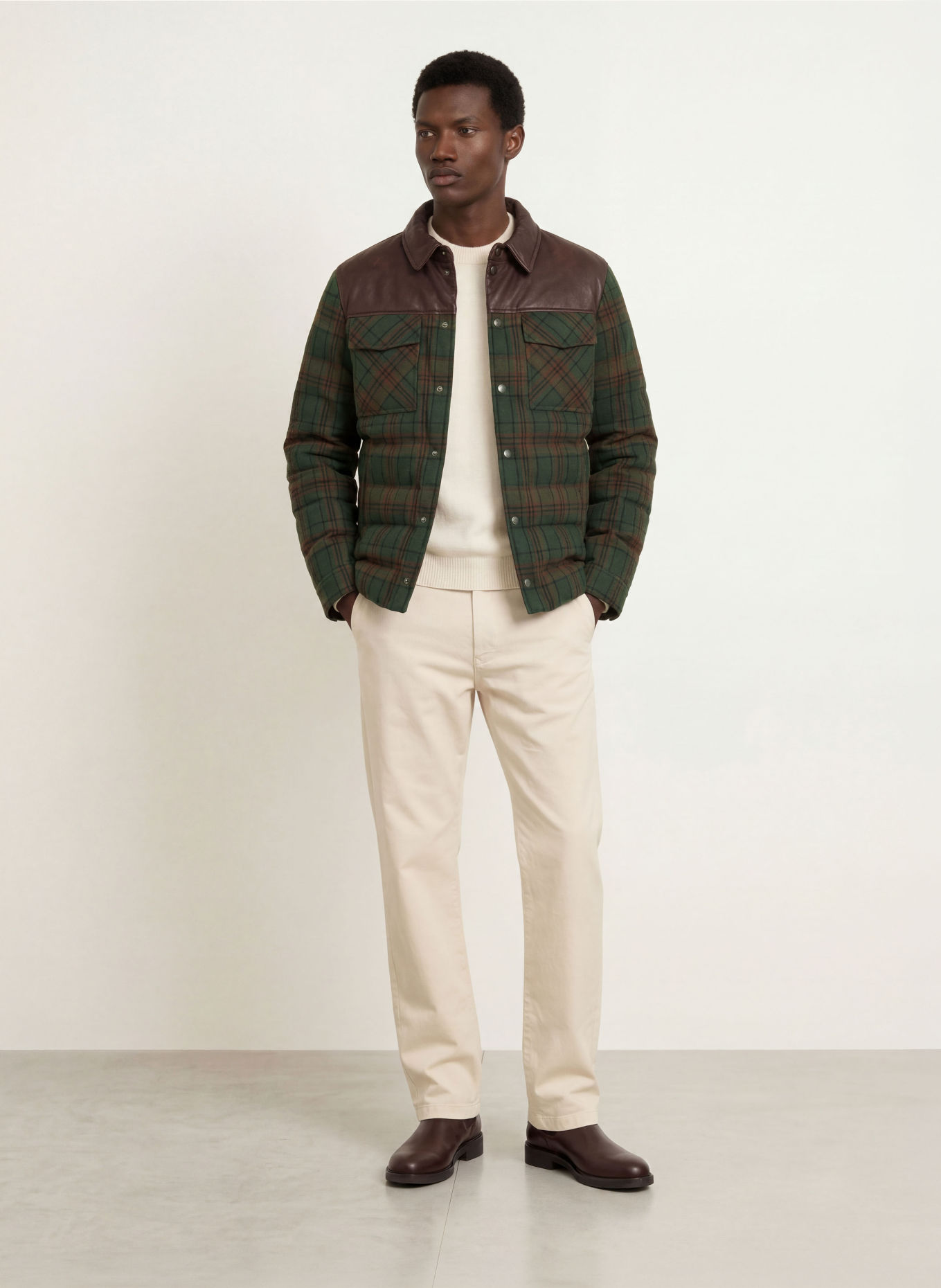 COLMAR Down jacket in a blend of materials: GREEN / DARK BROWN / BROWN