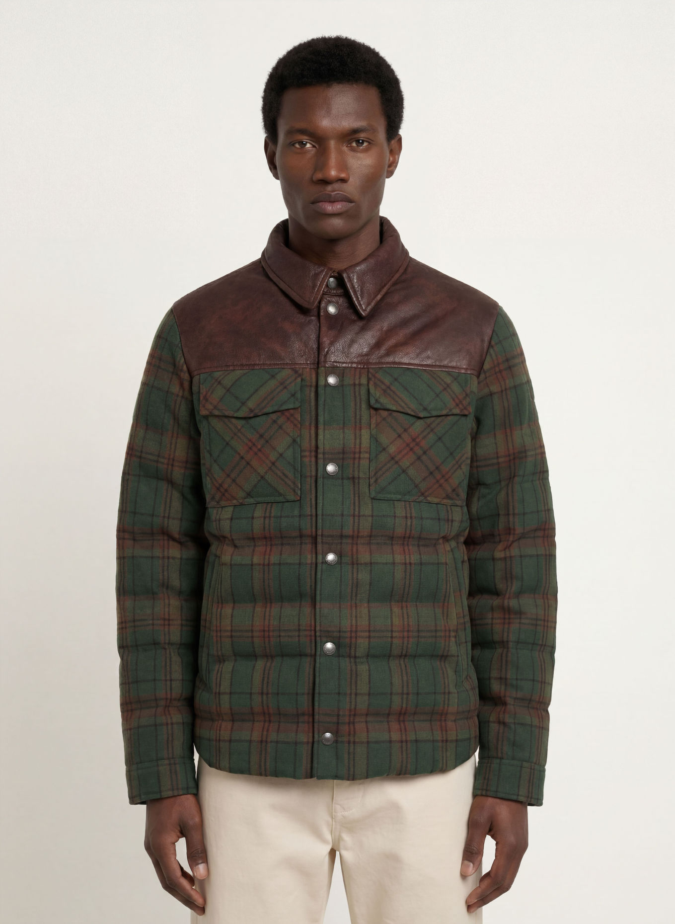 COLMAR Down jacket in a blend of materials: GREEN / DARK BROWN / BROWN