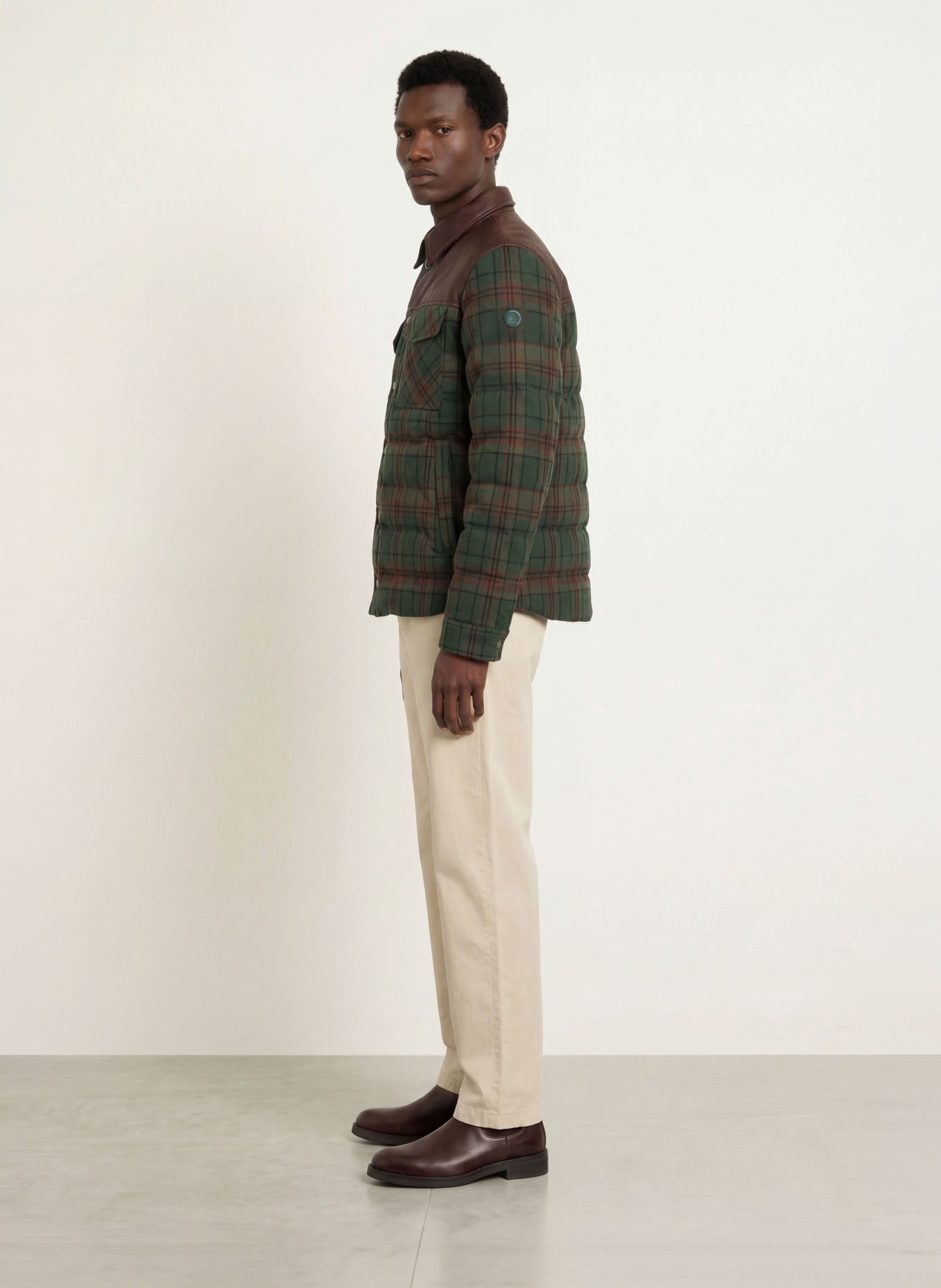 COLMAR Down jacket in a blend of materials: GREEN / DARK BROWN / BROWN