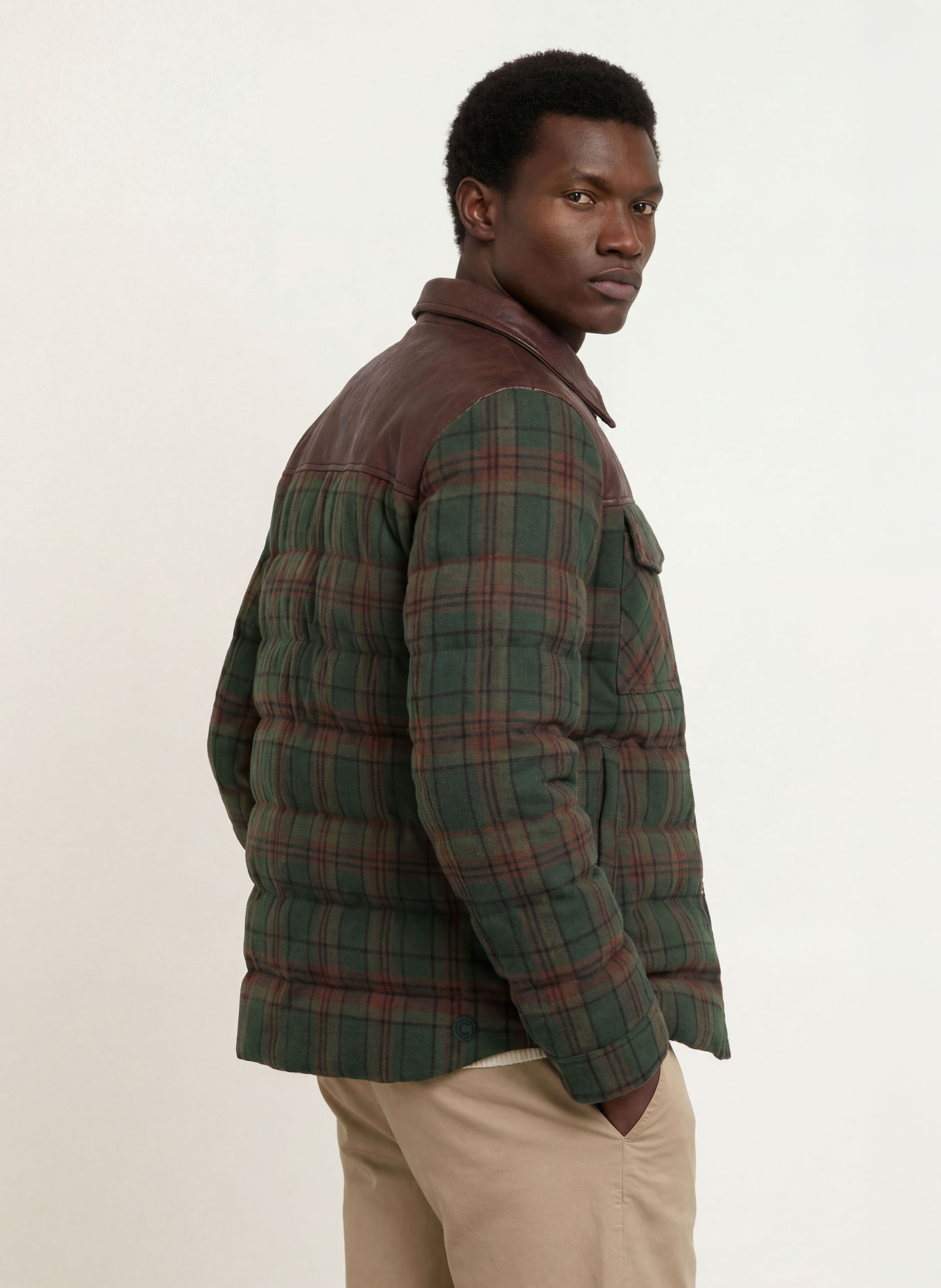 COLMAR Down jacket in a blend of materials: GREEN / DARK BROWN / BROWN