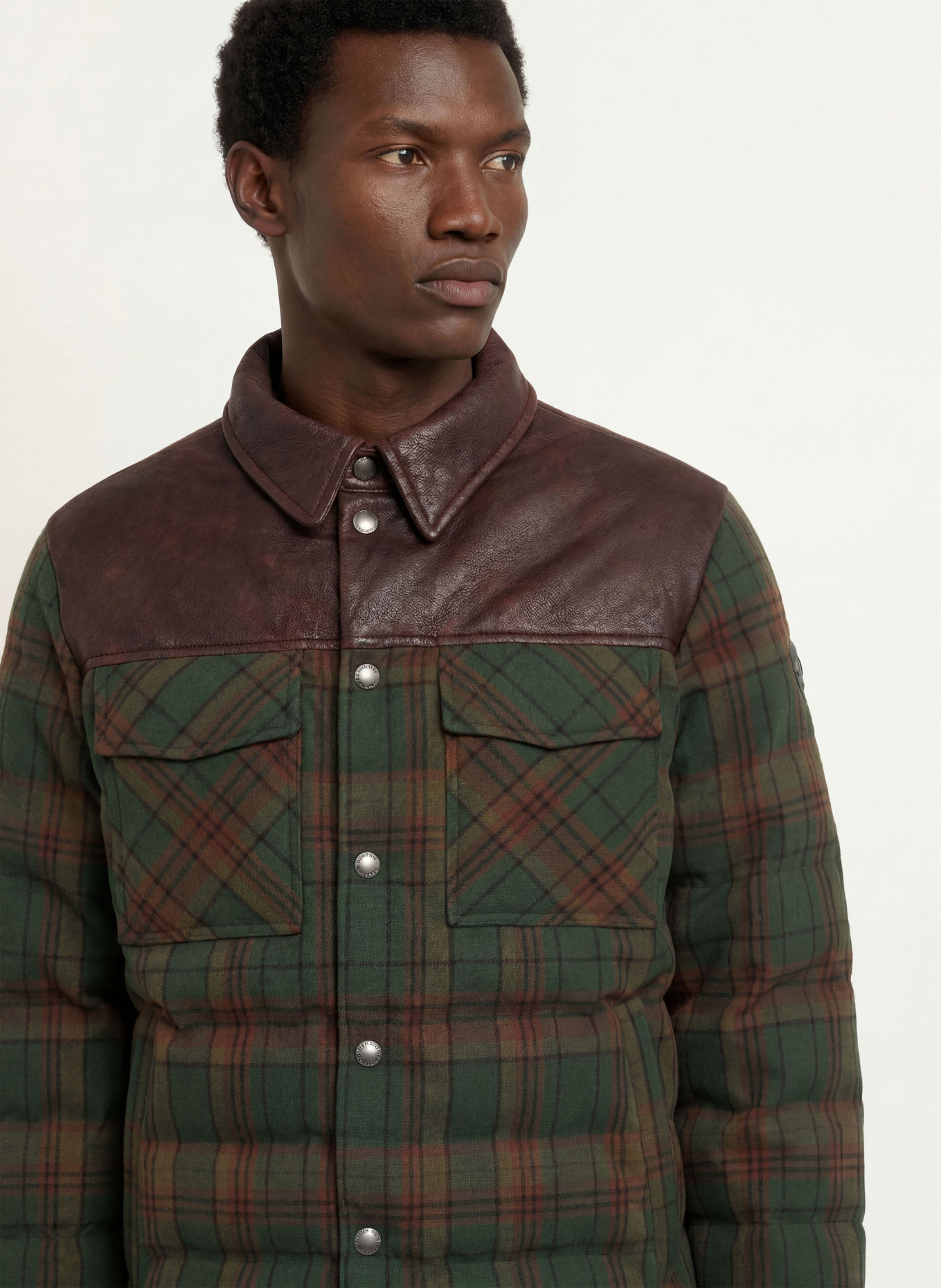 COLMAR Down jacket in a blend of materials: GREEN / DARK BROWN / BROWN