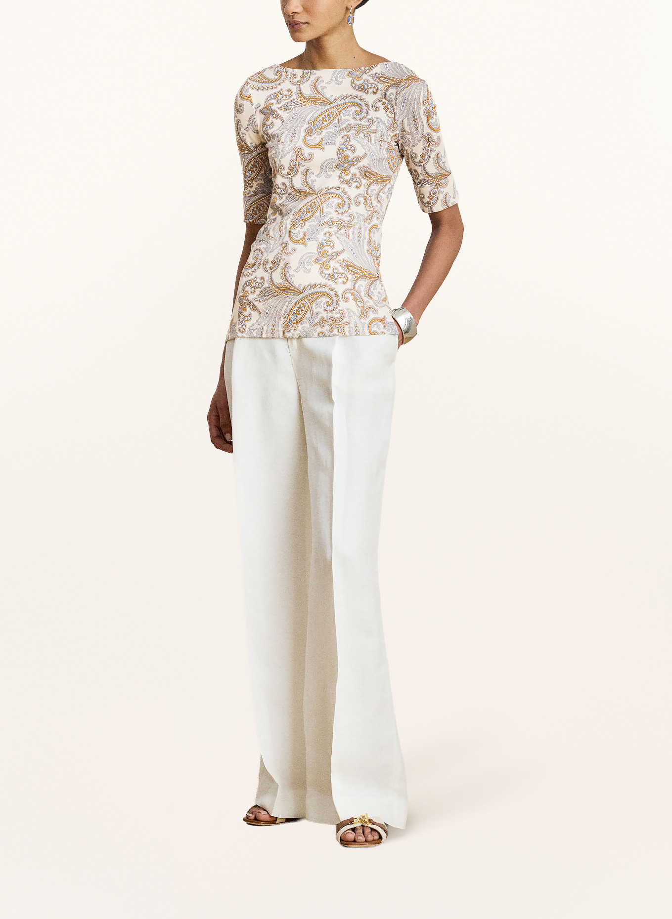 LAUREN RALPH LAUREN T-Shirt: CREME / COGNAC / BLAU
