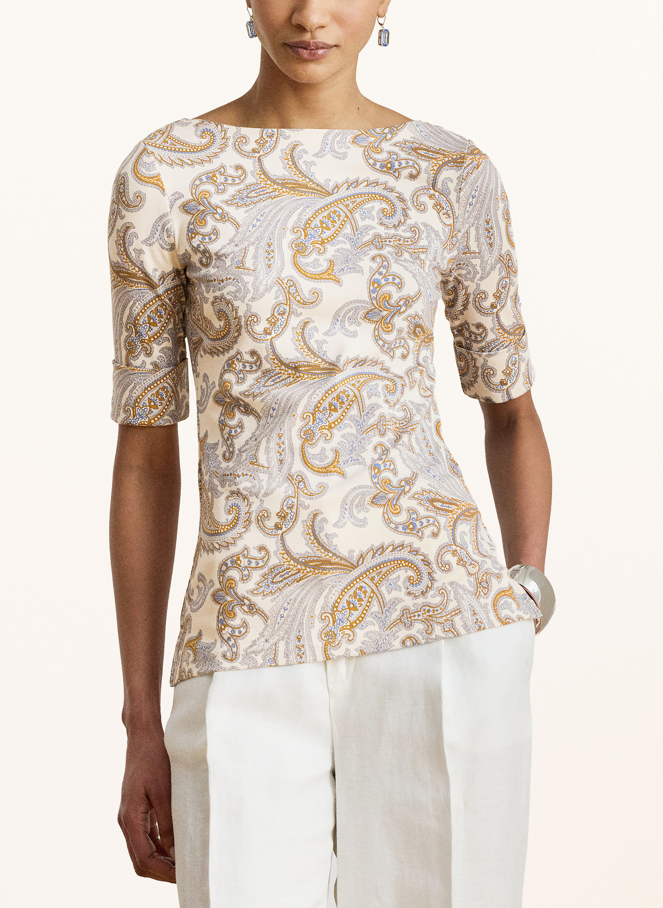 LAUREN RALPH LAUREN T-Shirt: CREME / COGNAC / BLAU