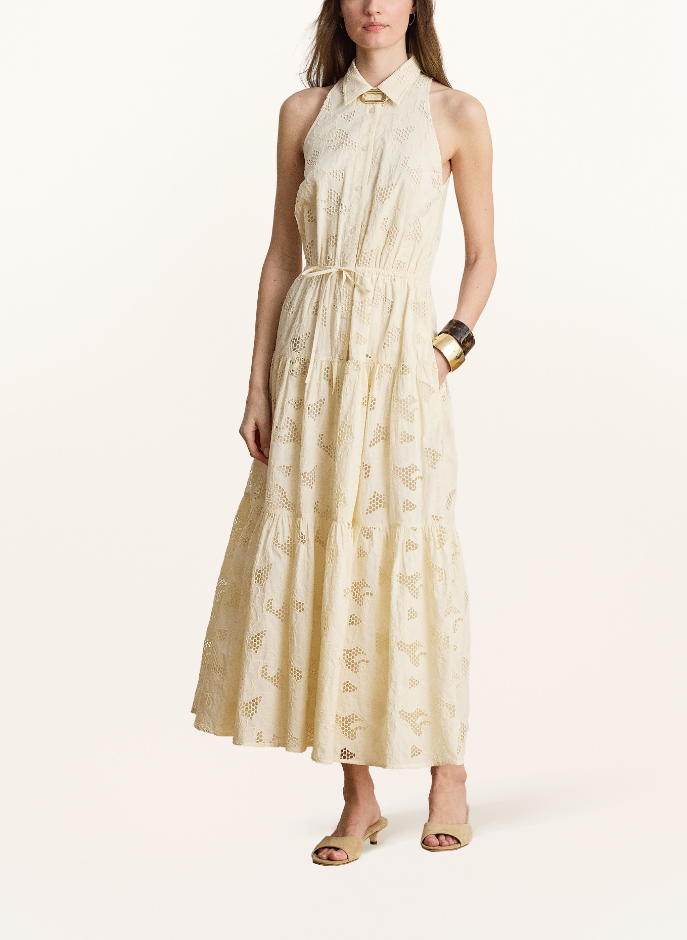 LAUREN RALPH LAUREN Hemdblusenkleid aus Lochspitze: CREME