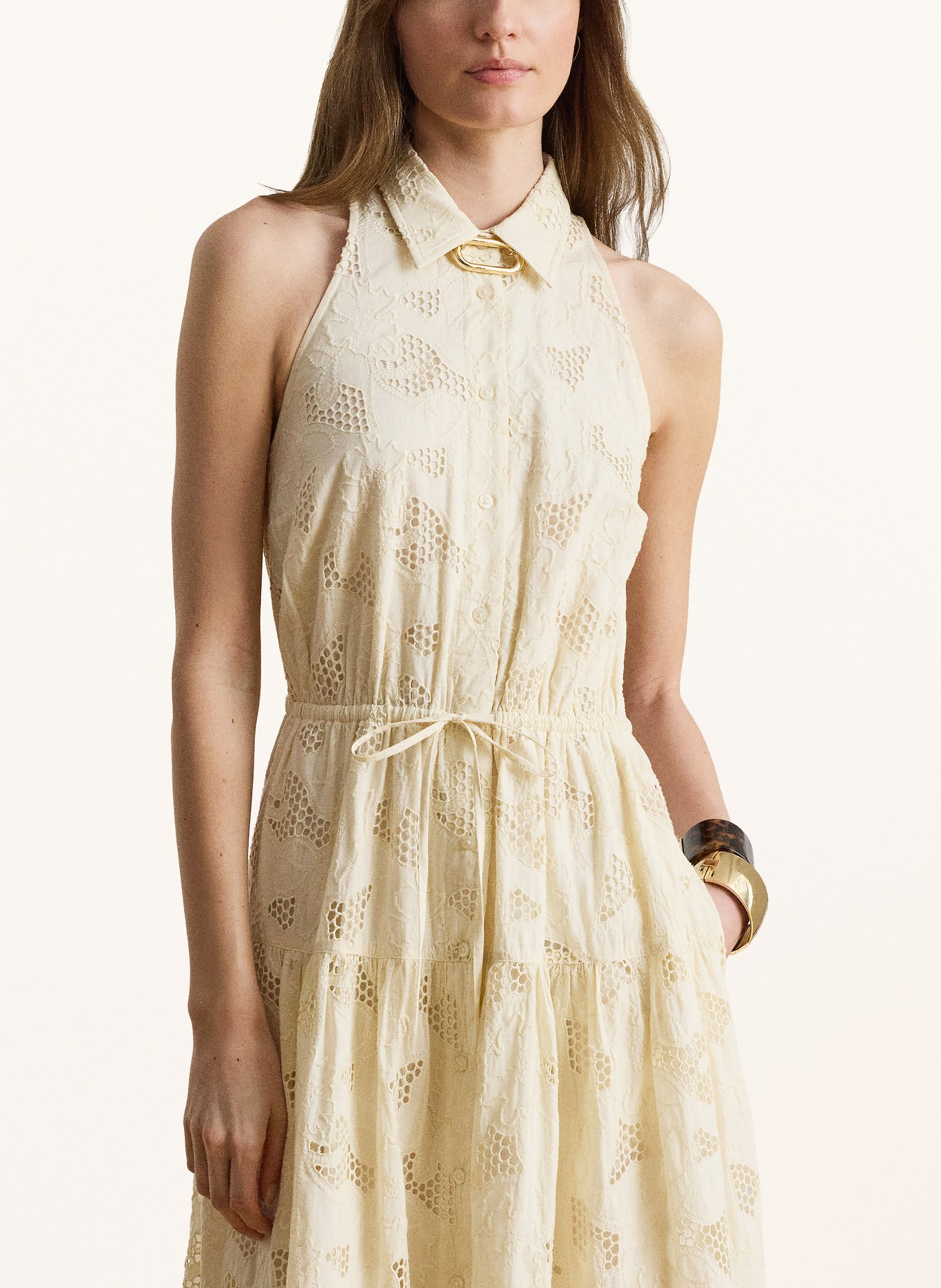 LAUREN RALPH LAUREN Hemdblusenkleid aus Lochspitze: CREME