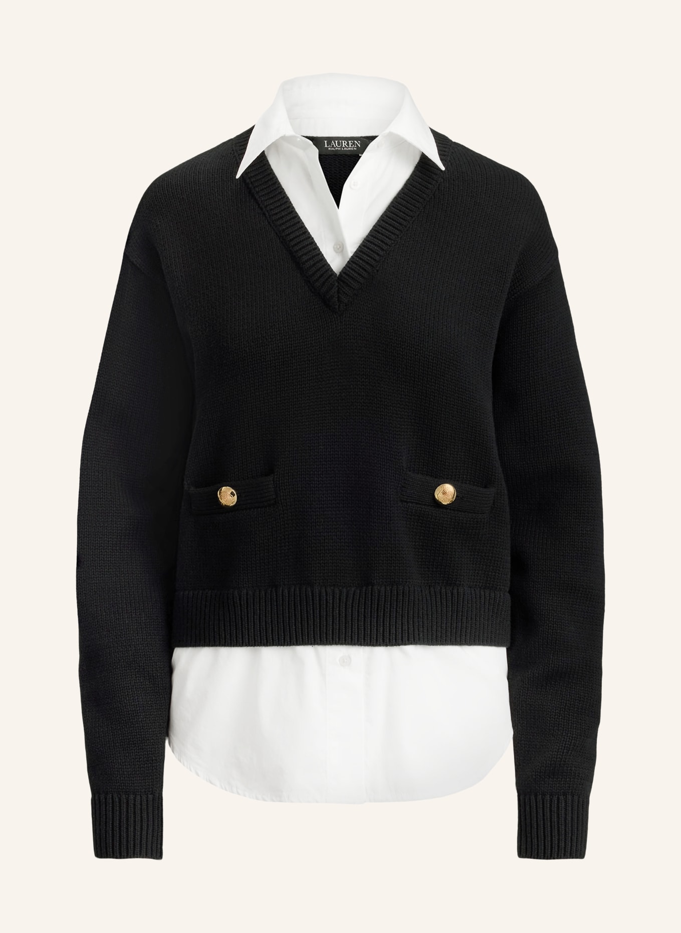 LAUREN RALPH LAUREN Svetr z kombinace materiálů: TMAVĚ MODRÁ / BÍLÁ
