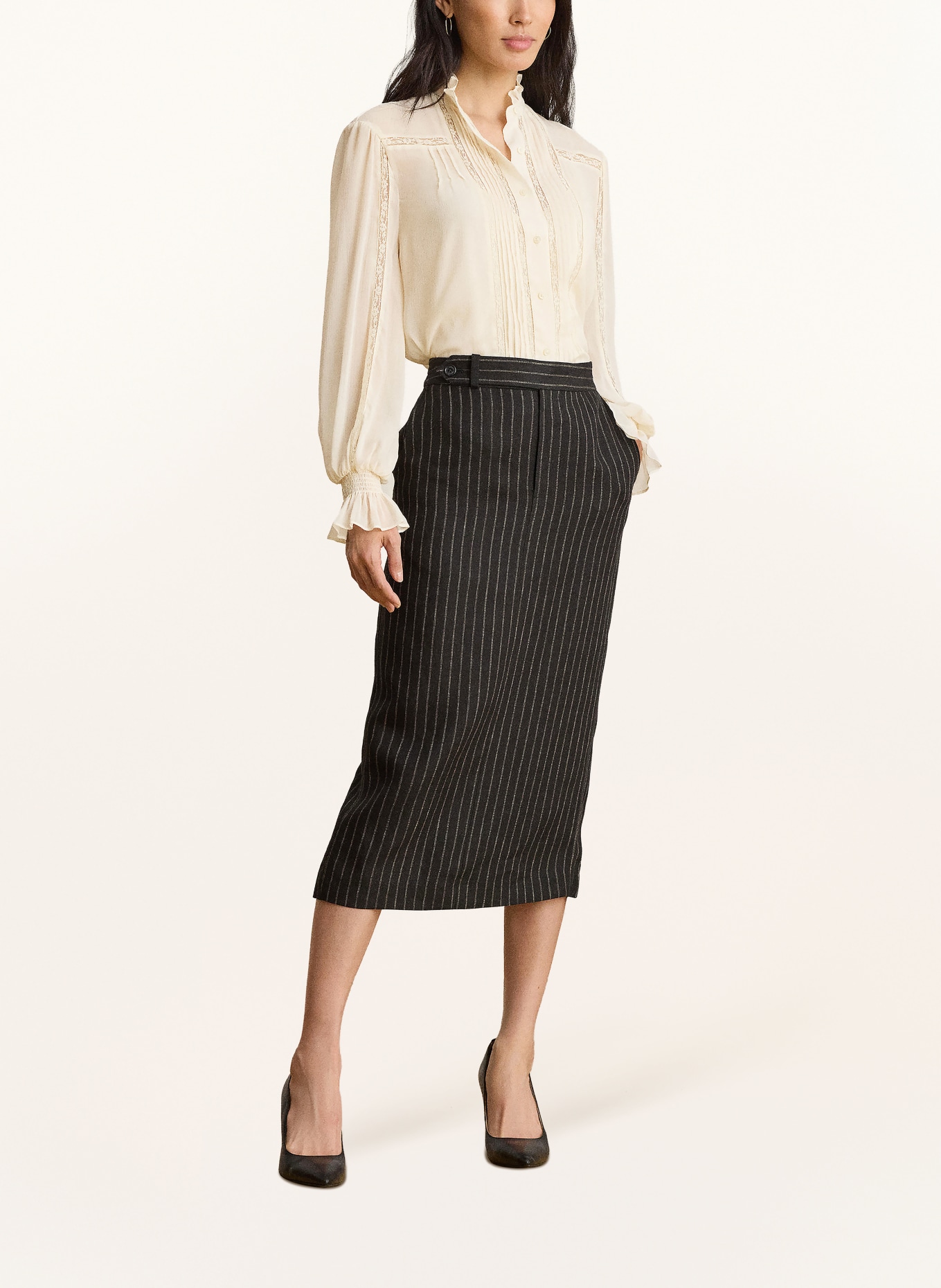 LAUREN RALPH LAUREN Blouse met kant en ruches: CRÈME