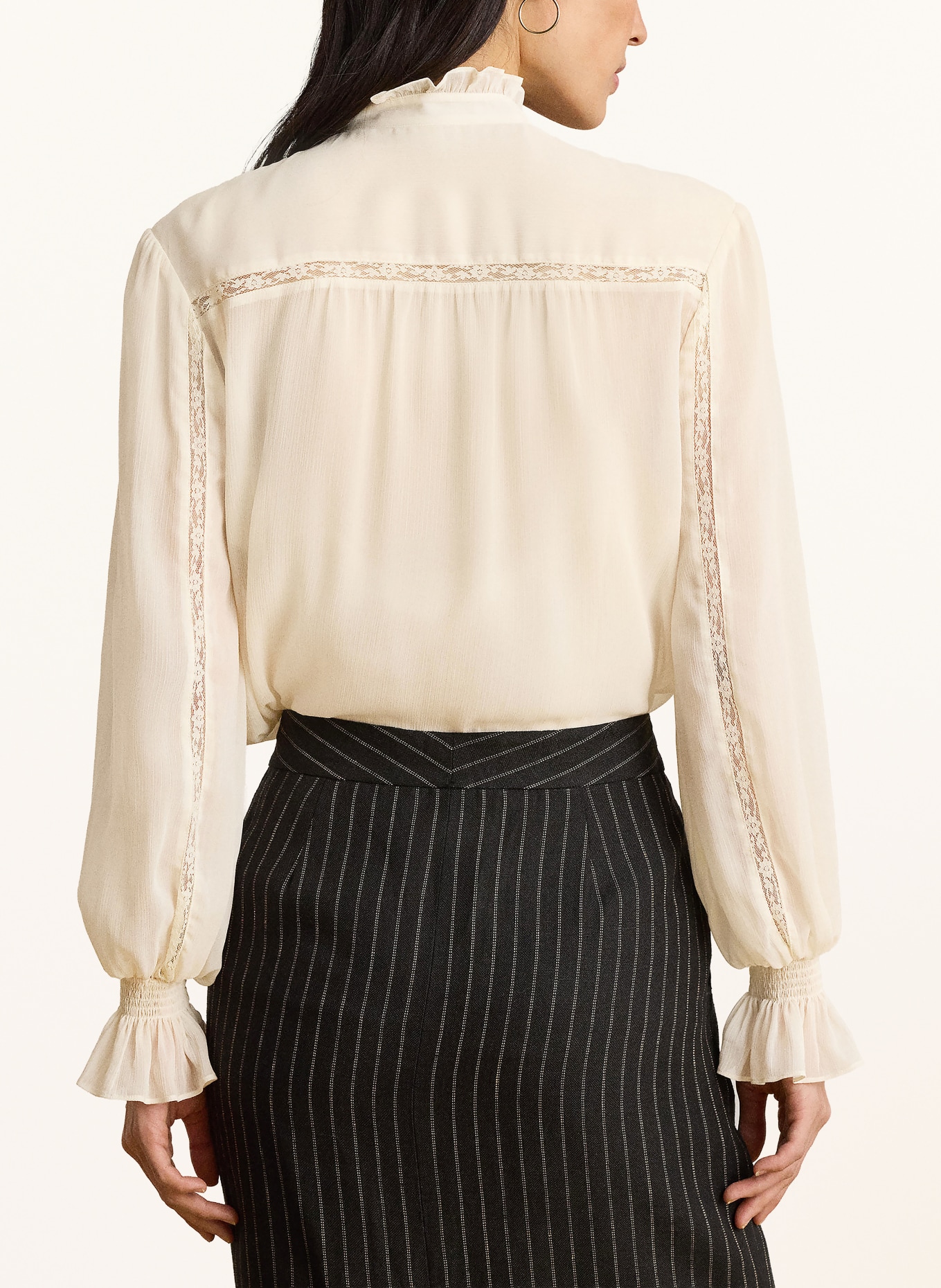LAUREN RALPH LAUREN Blouse met kant en ruches: CRÈME