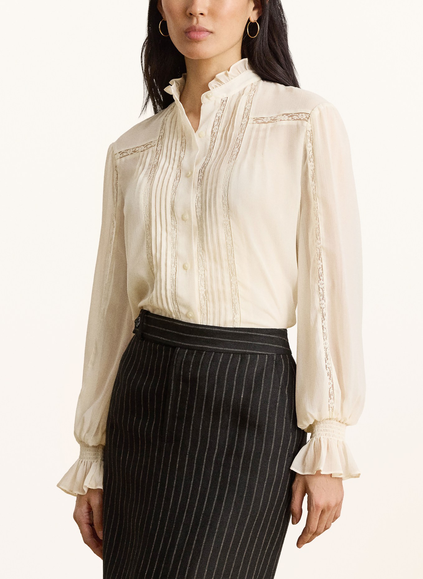 LAUREN RALPH LAUREN Blouse met kant en ruches: CRÈME