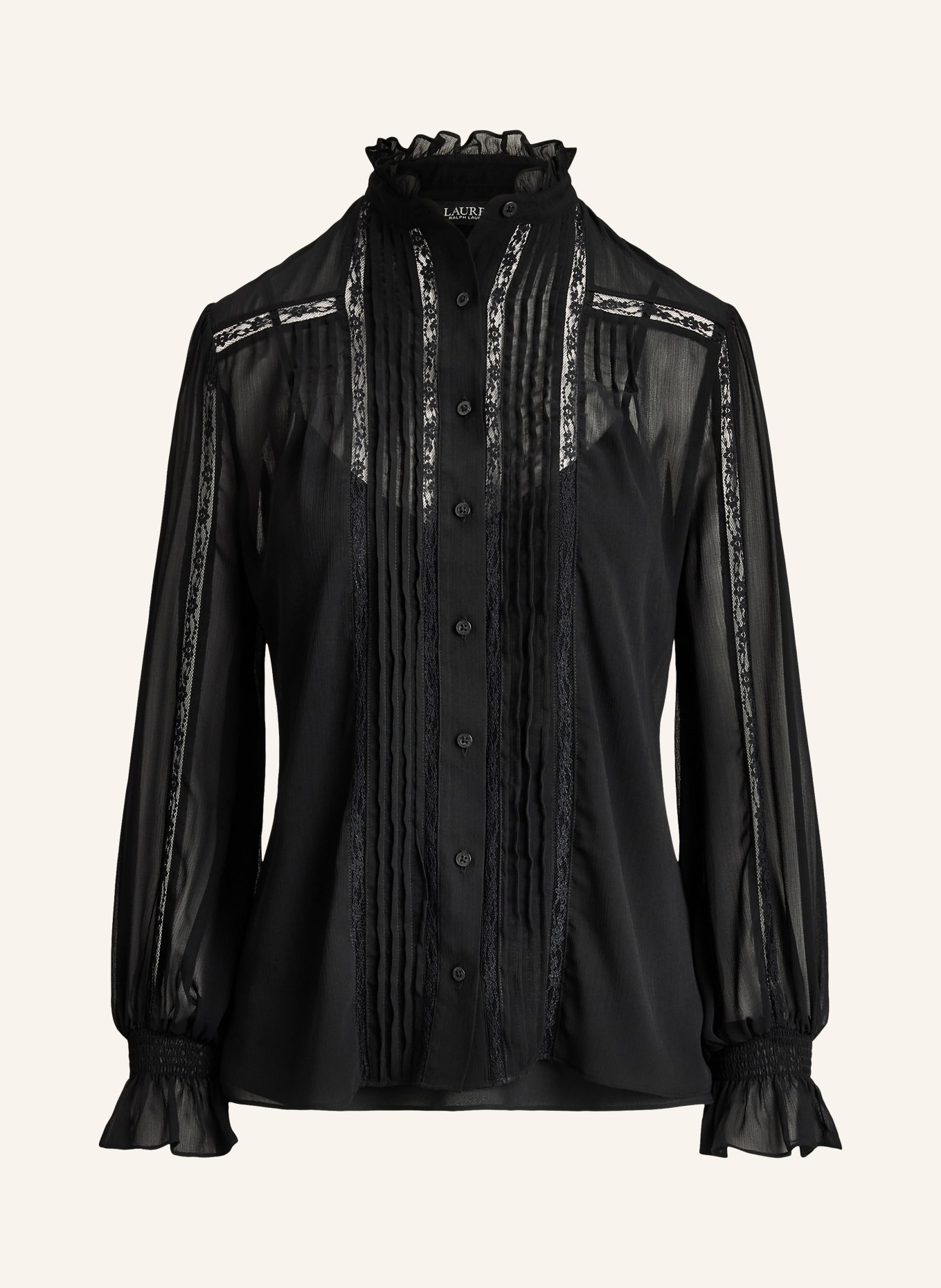 LAUREN RALPH LAUREN Blouse met kant en ruches: ZWART