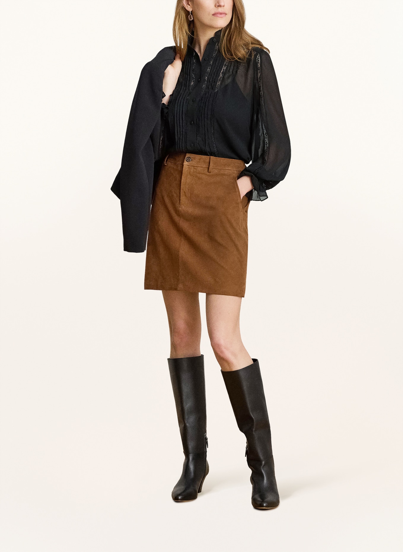 LAUREN RALPH LAUREN Blouse met kant en ruches: ZWART