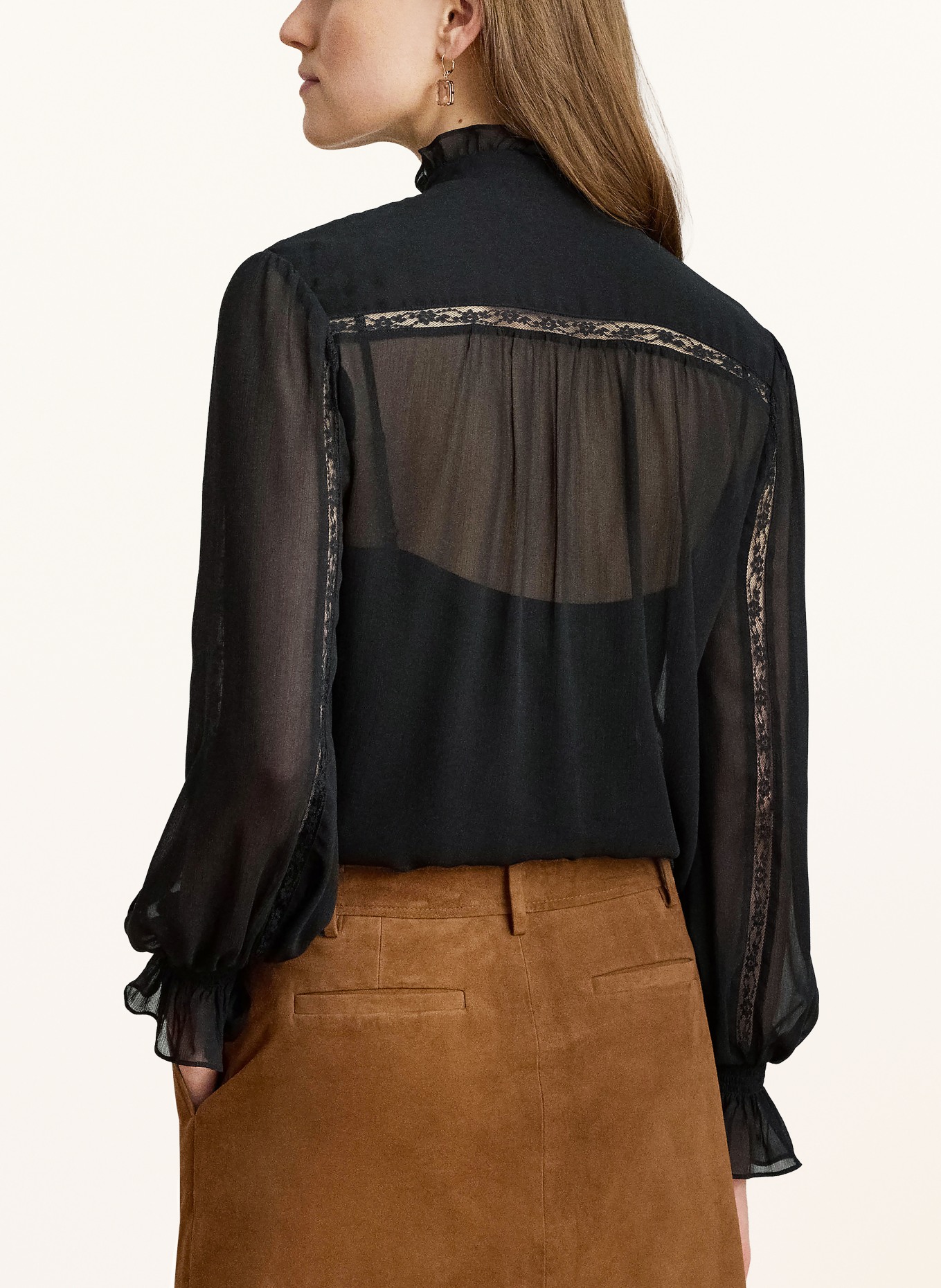 LAUREN RALPH LAUREN Blouse met kant en ruches: ZWART