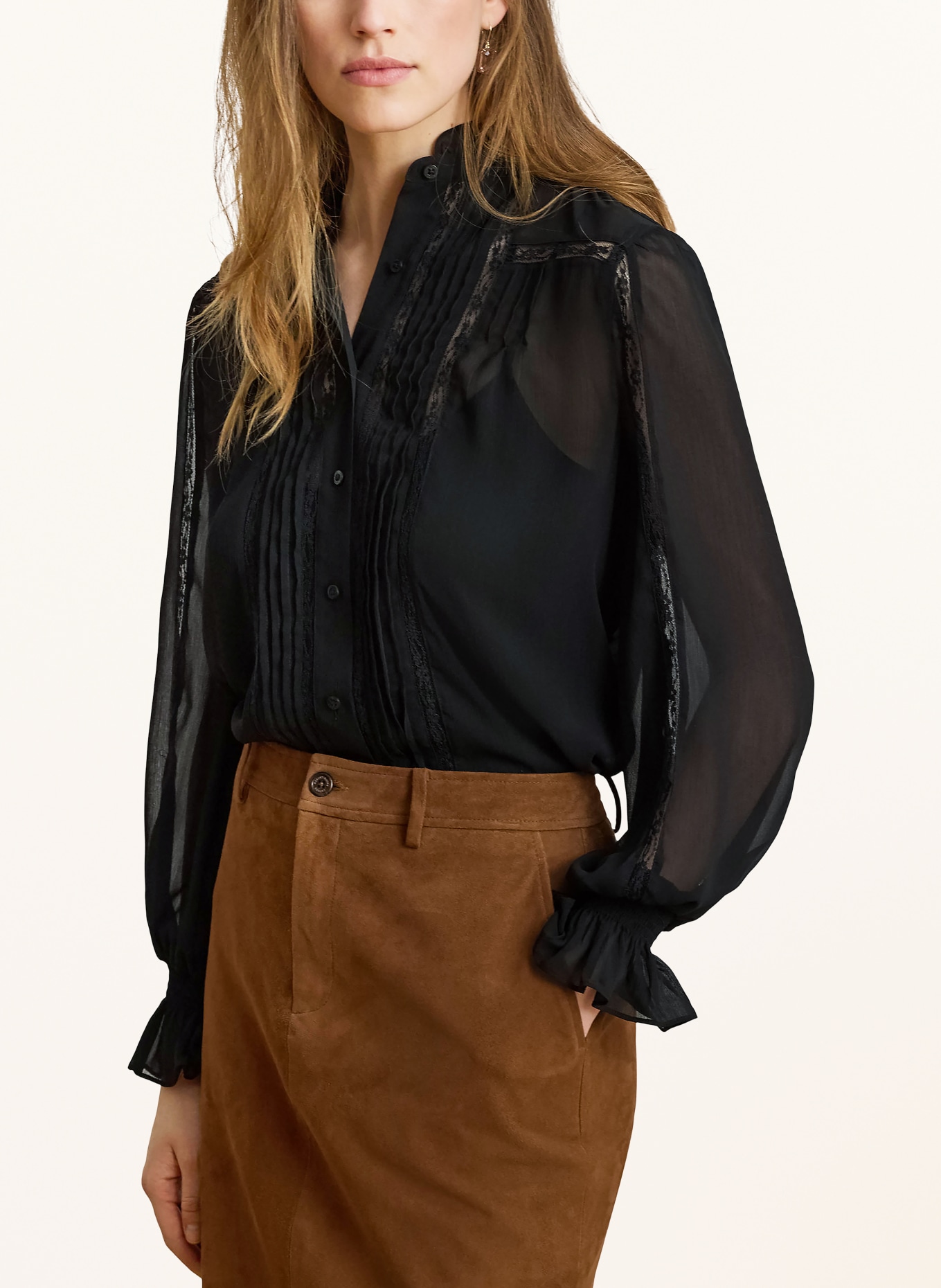 LAUREN RALPH LAUREN Blouse met kant en ruches: ZWART
