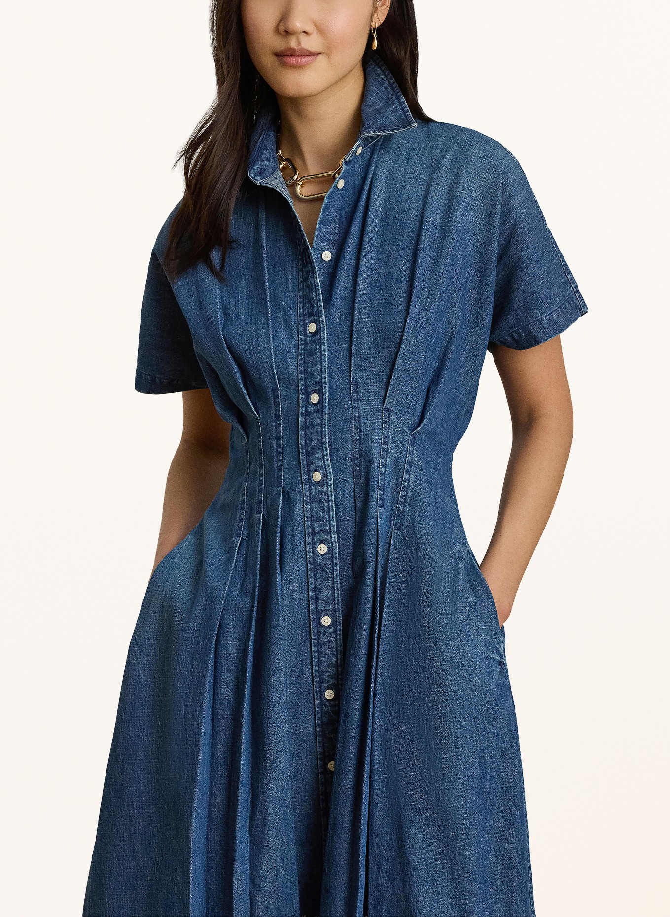LAUREN RALPH LAUREN Džínové šaty: TMAVĚ MODRÁ