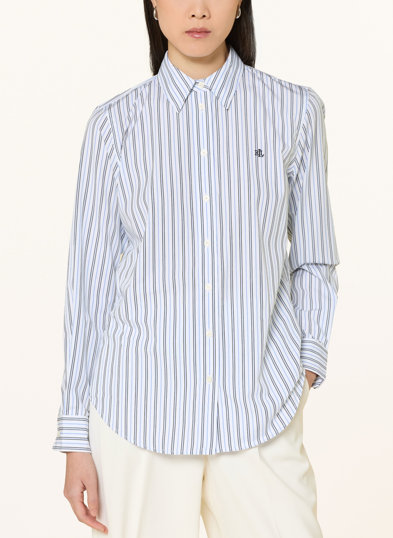 LAUREN RALPH LAUREN Shirt blouse: WHITE / BLUE / BLACK