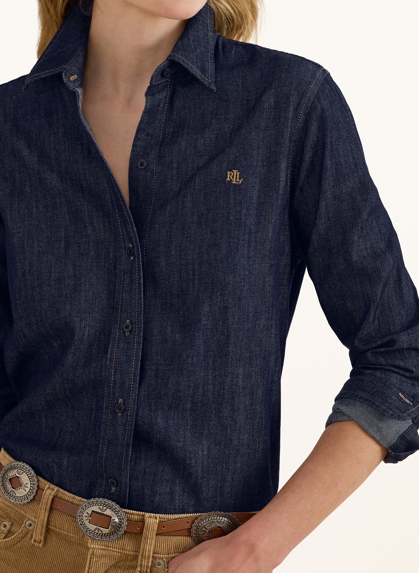 LAUREN RALPH LAUREN Denim blouse: DARK BLUE