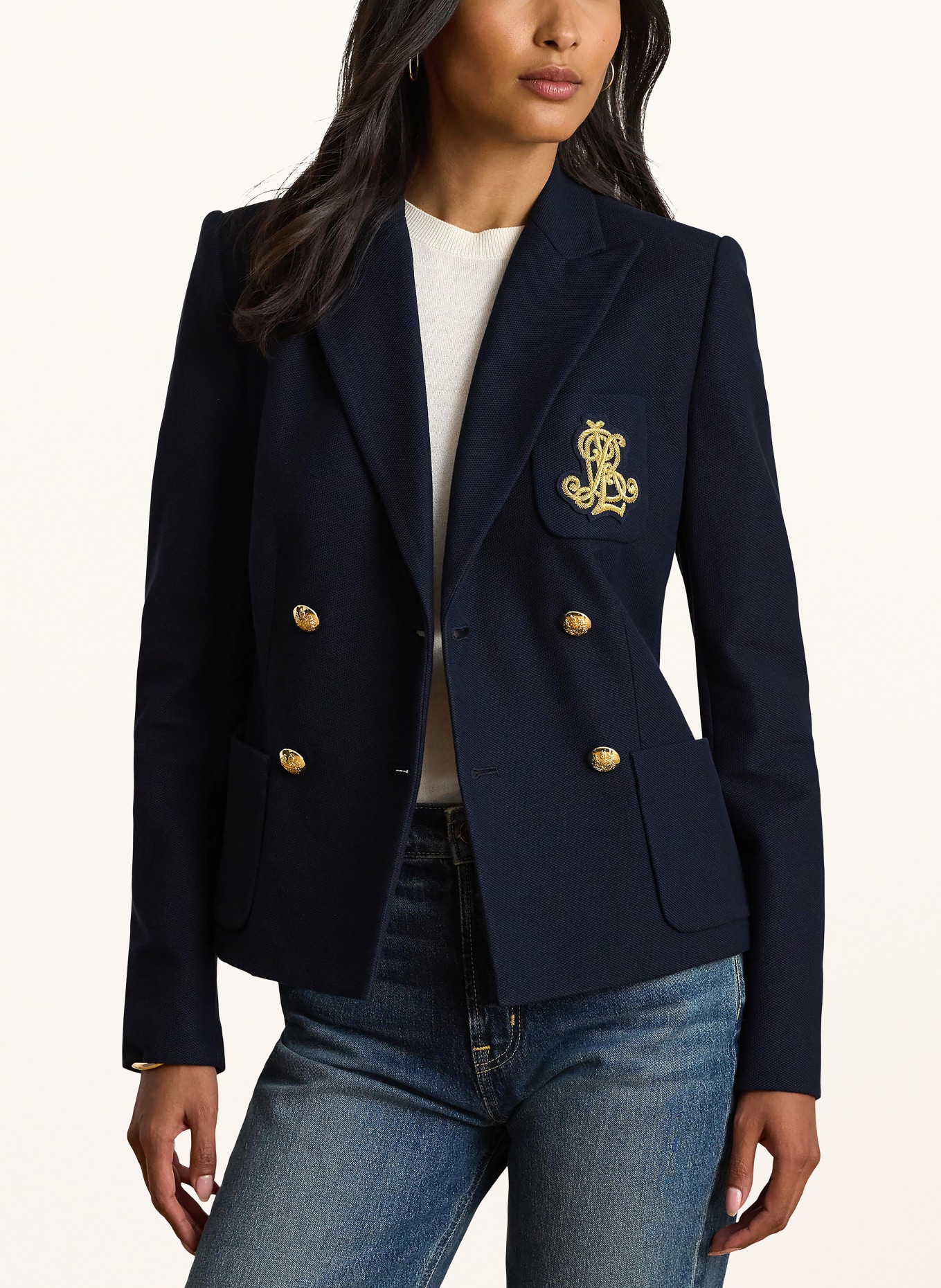LAUREN RALPH LAUREN Blazer en piqué: BLEU FONCÉ