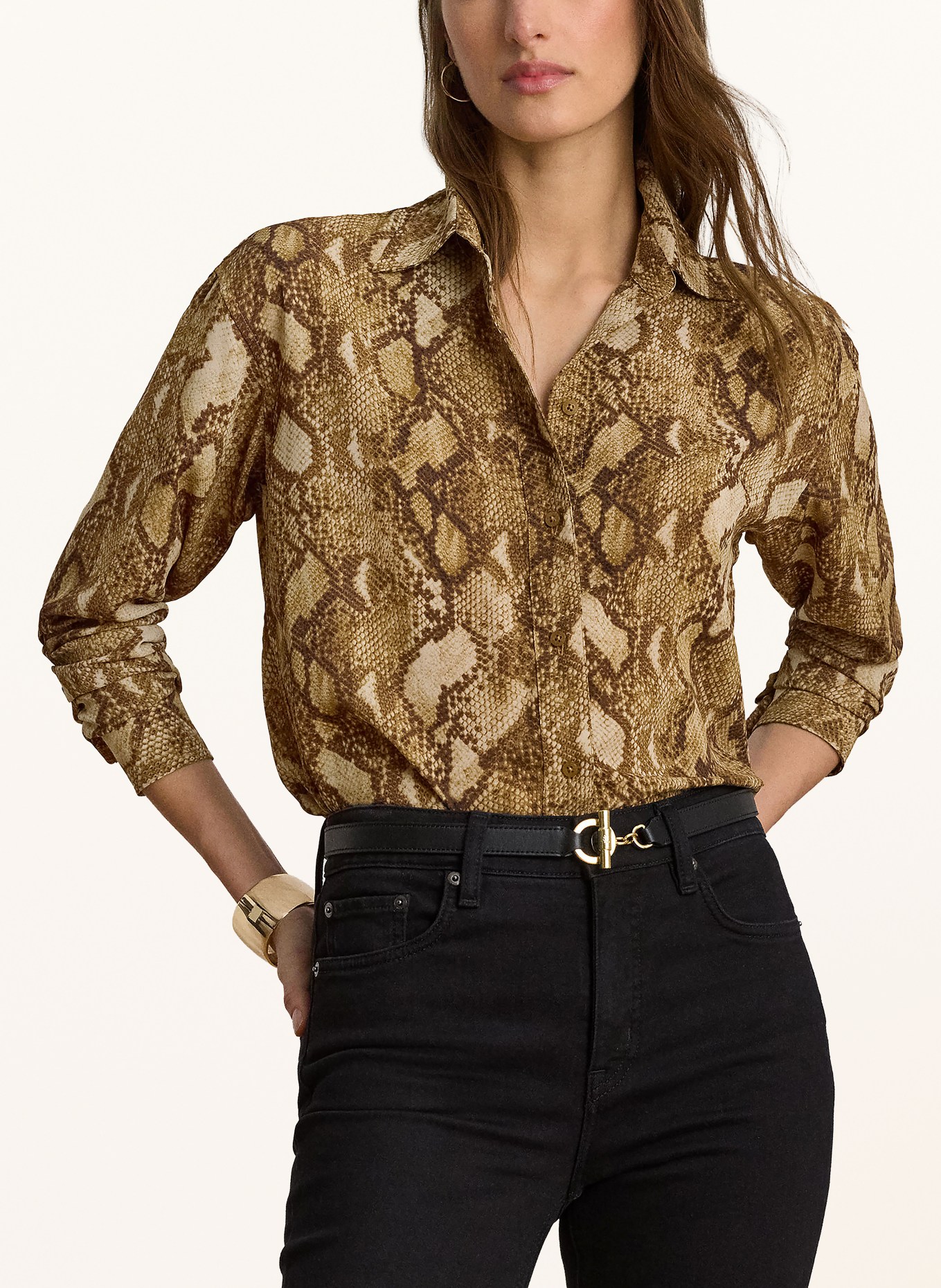 LAUREN RALPH LAUREN Hemdbluse: COGNAC / BRAUN