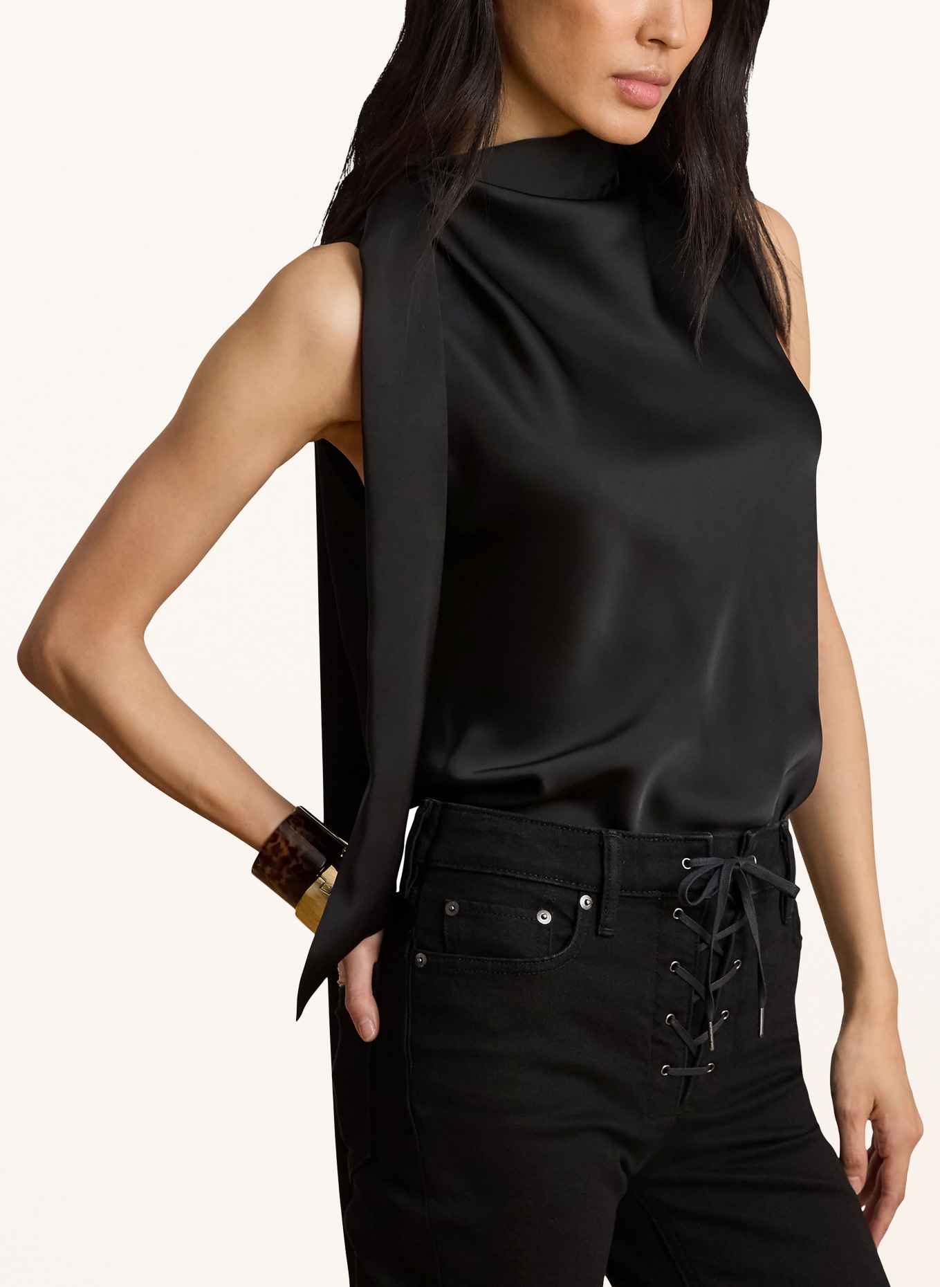 LAUREN RALPH LAUREN Top à nouer en satin: NOIR