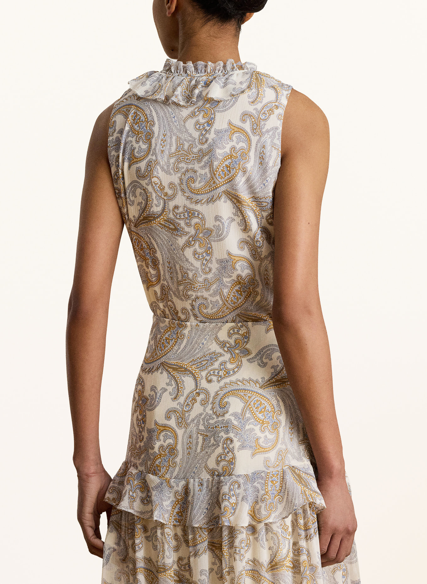 LAUREN RALPH LAUREN Blousetop met volants: CRÈME / COGNAC / BLAUW