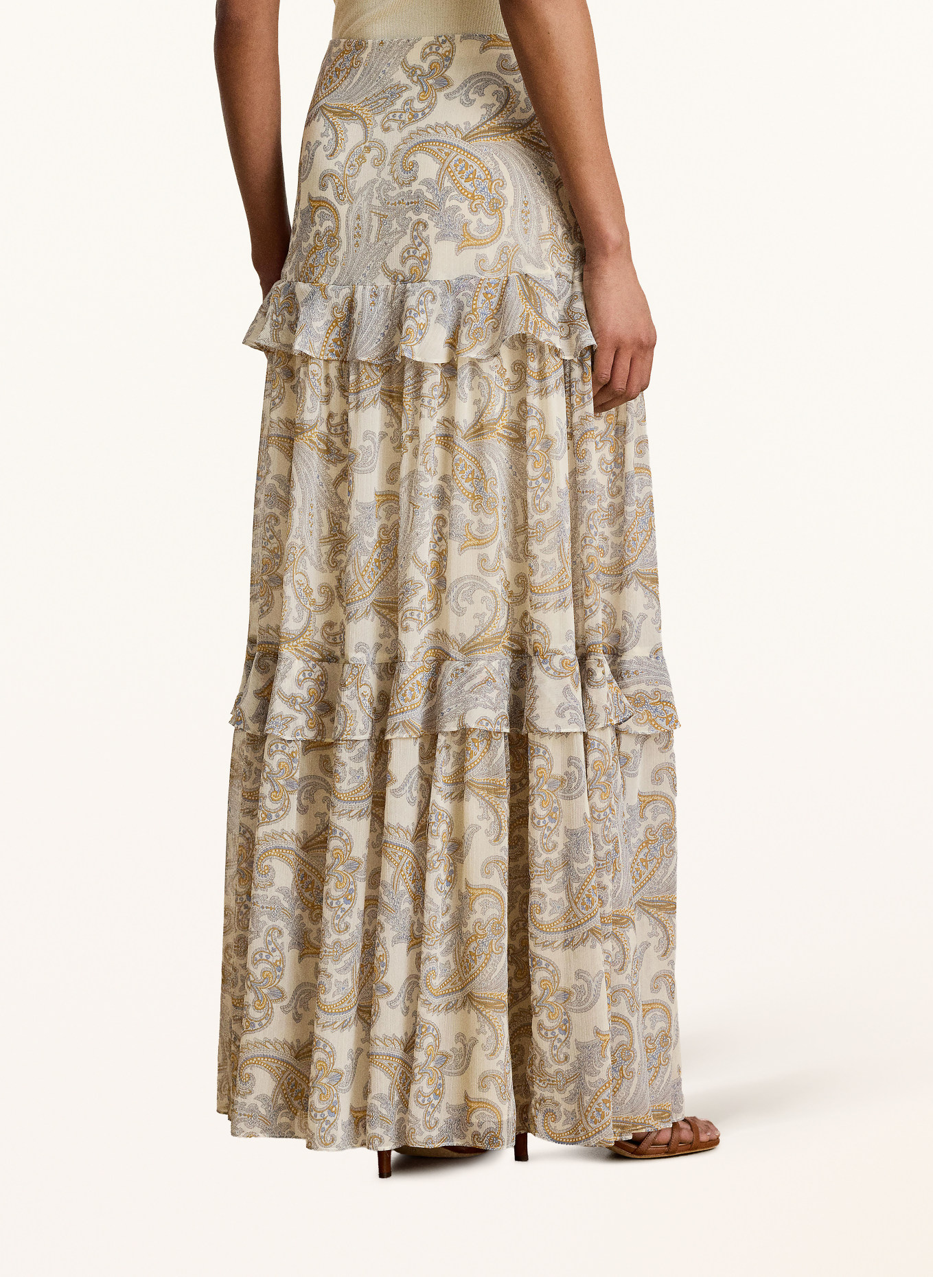 LAUREN RALPH LAUREN Rok met volants: CRÈME / COGNAC / BLAUW