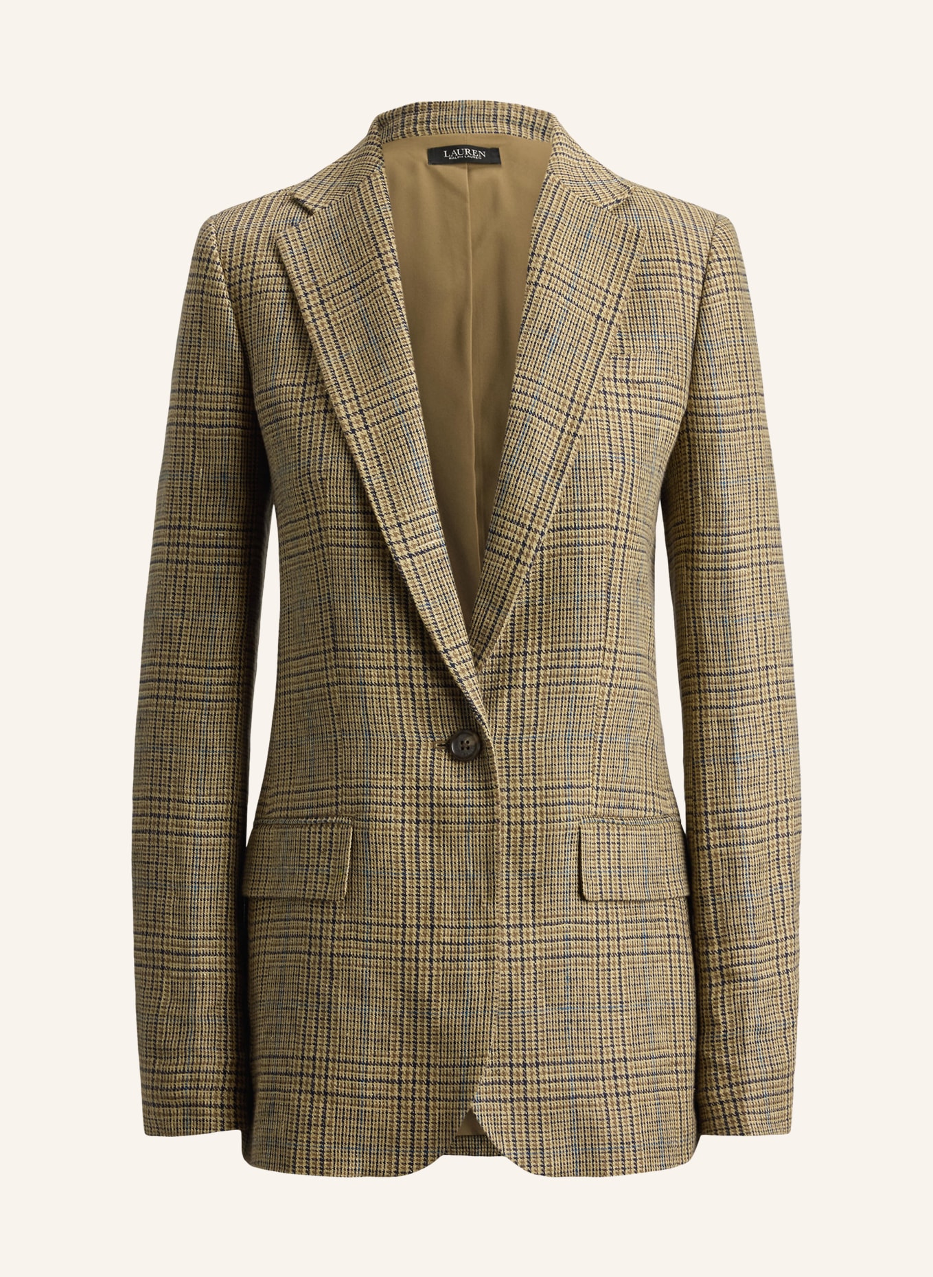 LAUREN RALPH LAUREN Linen Blazer: CAMEL / BLACK