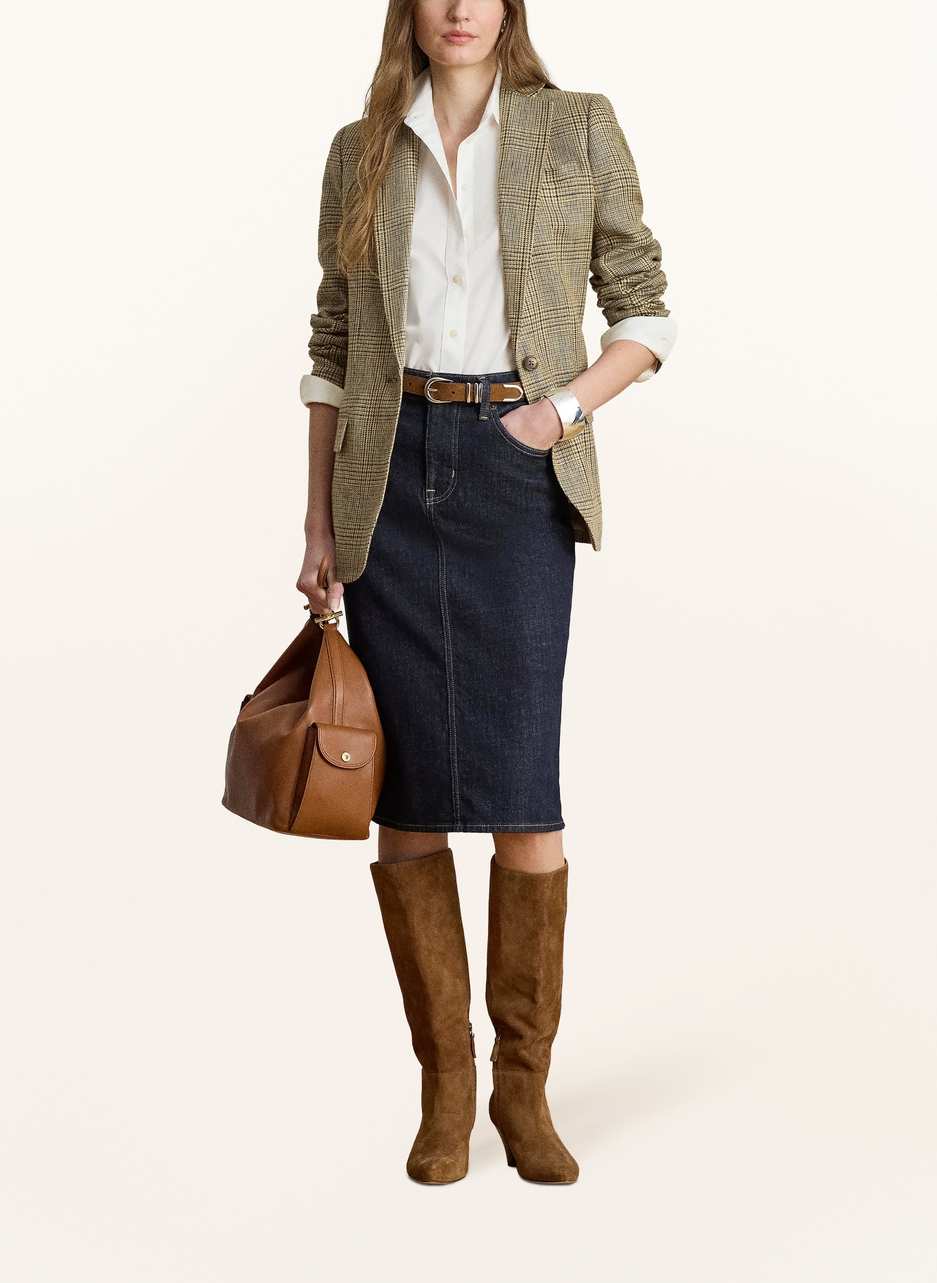LAUREN RALPH LAUREN Linen Blazer: CAMEL / BLACK