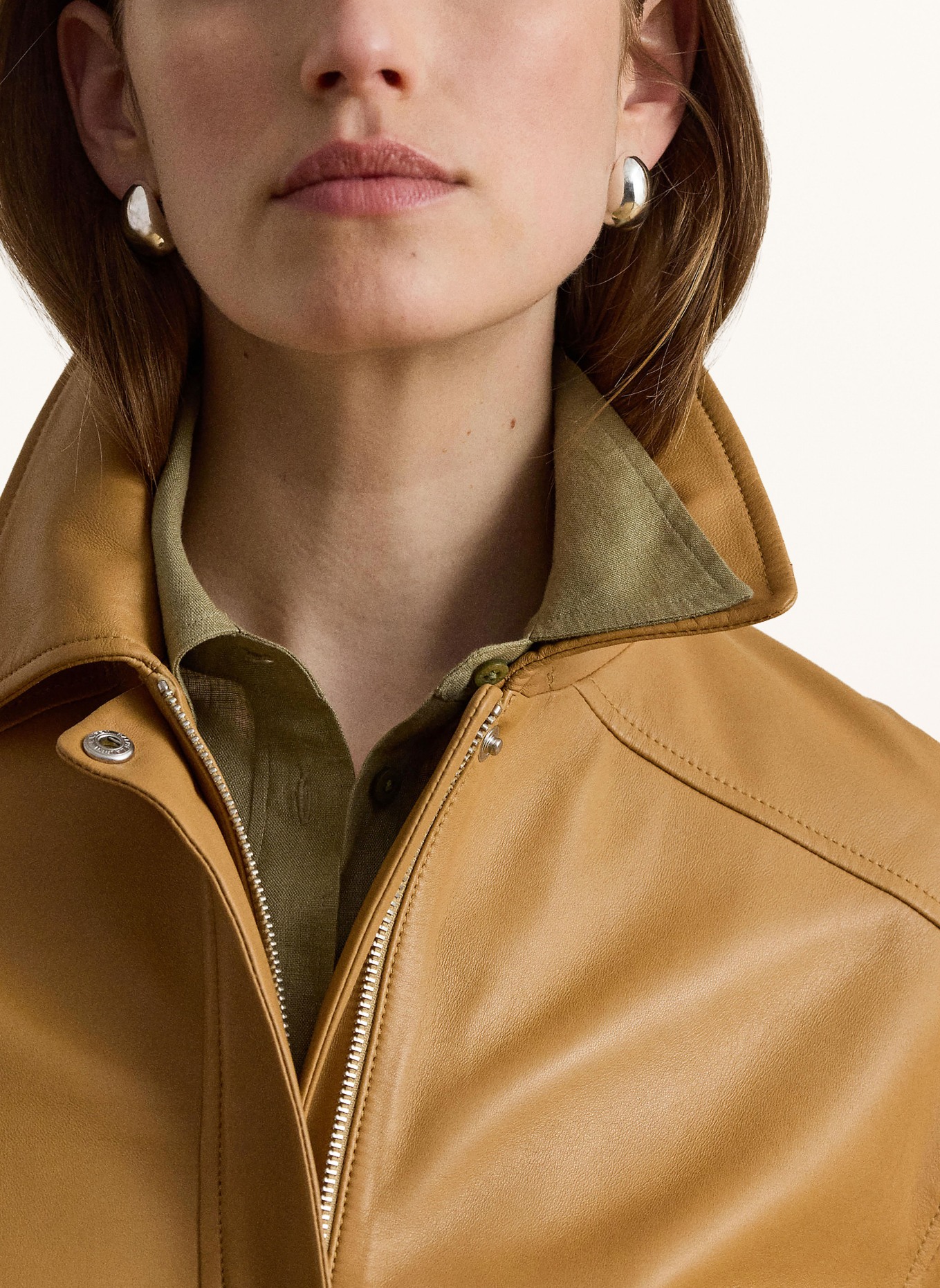 LAUREN RALPH LAUREN Veste en cuir: CHAMEAU
