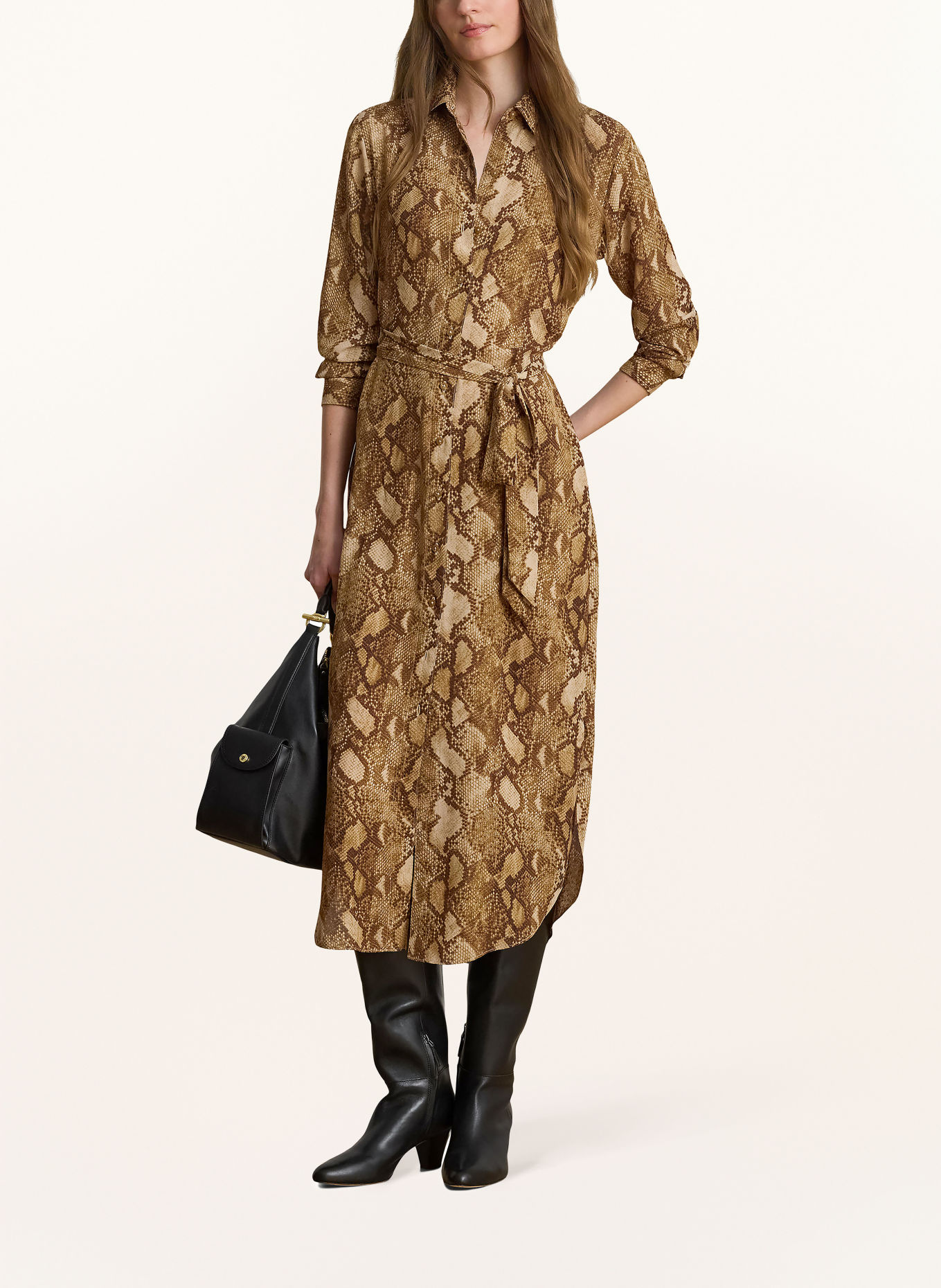 LAUREN RALPH LAUREN Hemdblusenkleid: BEIGE / BRAUN