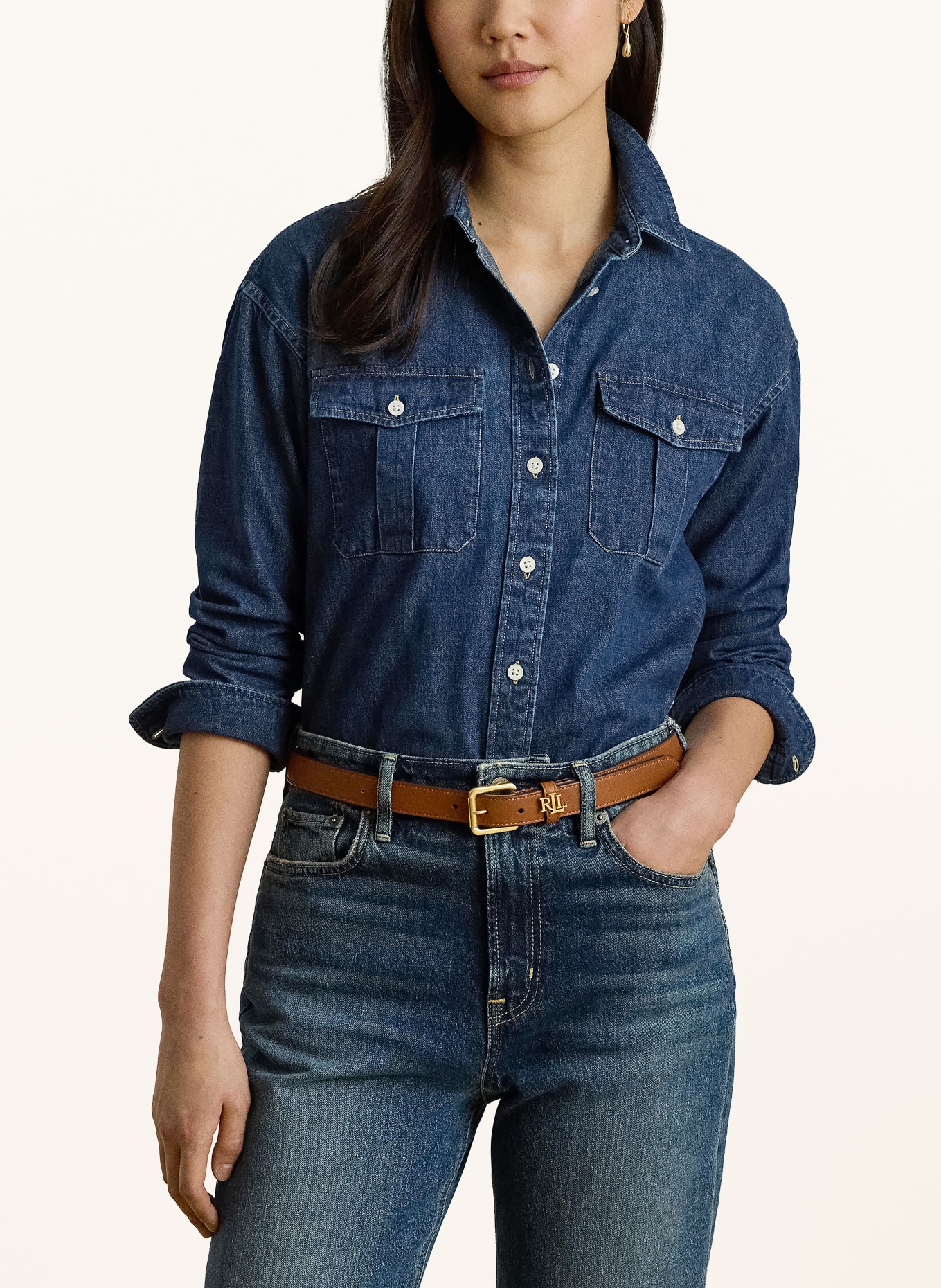 LAUREN RALPH LAUREN Denimblouse: BLAUW