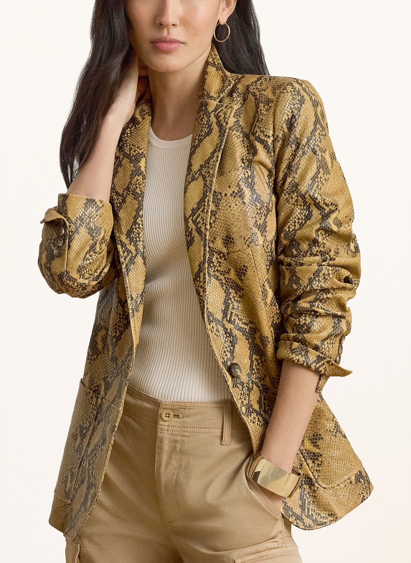 LAUREN RALPH LAUREN Lederblazer: CAMEL / BRAUN
