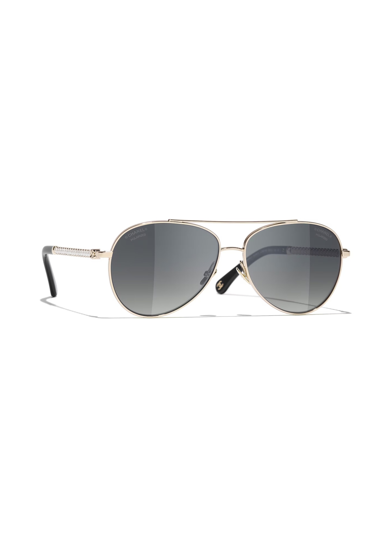 CHANEL Pilotensonnenbrille mit Schmuckperlen: GOLD/ SCHWARZ