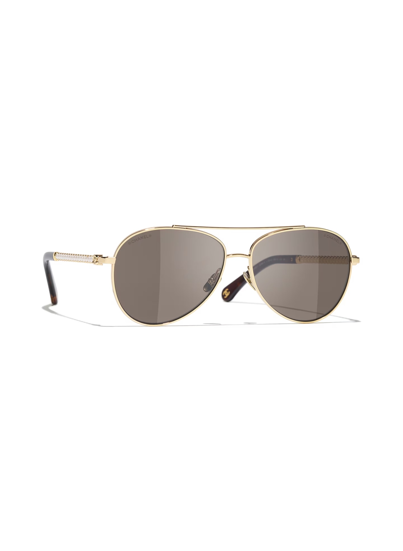 CHANEL Pilotenzonnebril met sierparels: GOUD/BRUIN