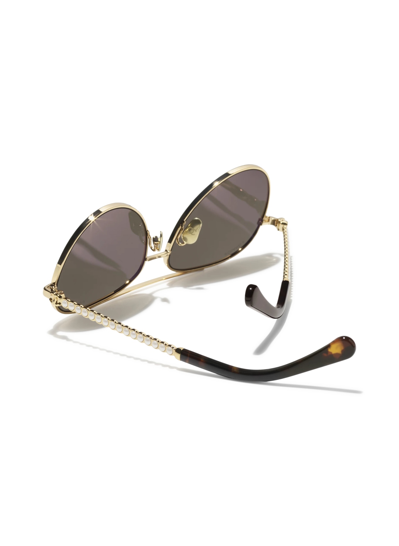 CHANEL Pilotenzonnebril met sierparels: GOUD/BRUIN
