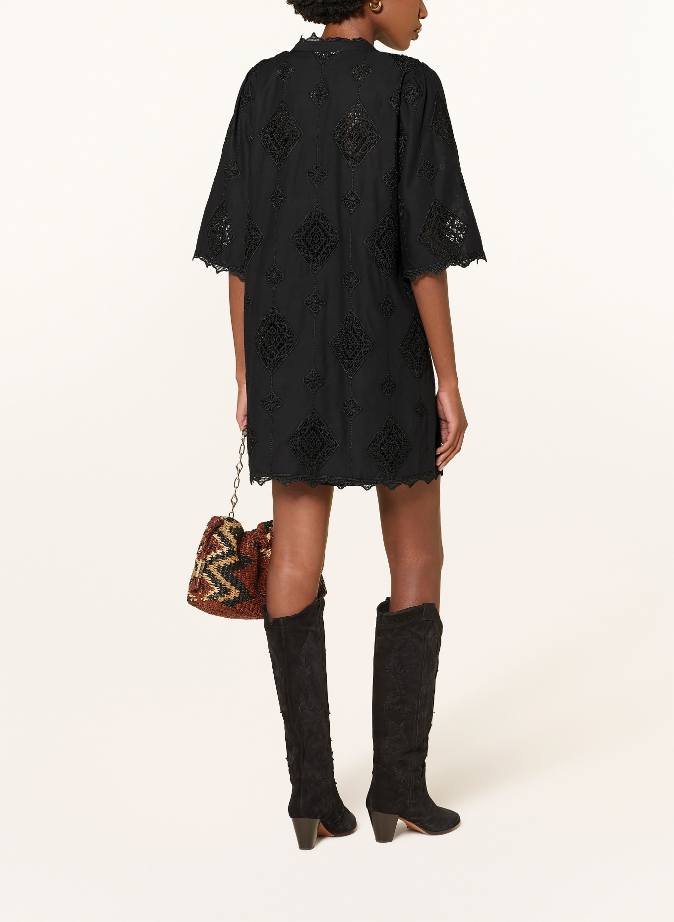ba&sh Kleid MALO mit Lochspitze und 3/4-Arm: SCHWARZ