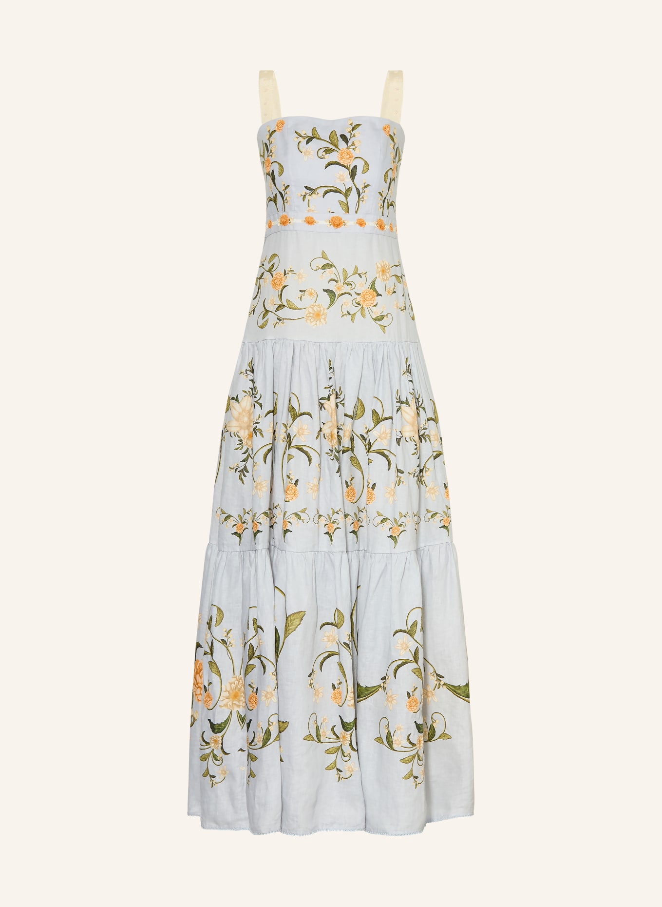 Agua by Agua Bendita LIMA VALLE linen dress with decorative beads: LIGHT BLUE / ORANGE / GREEN