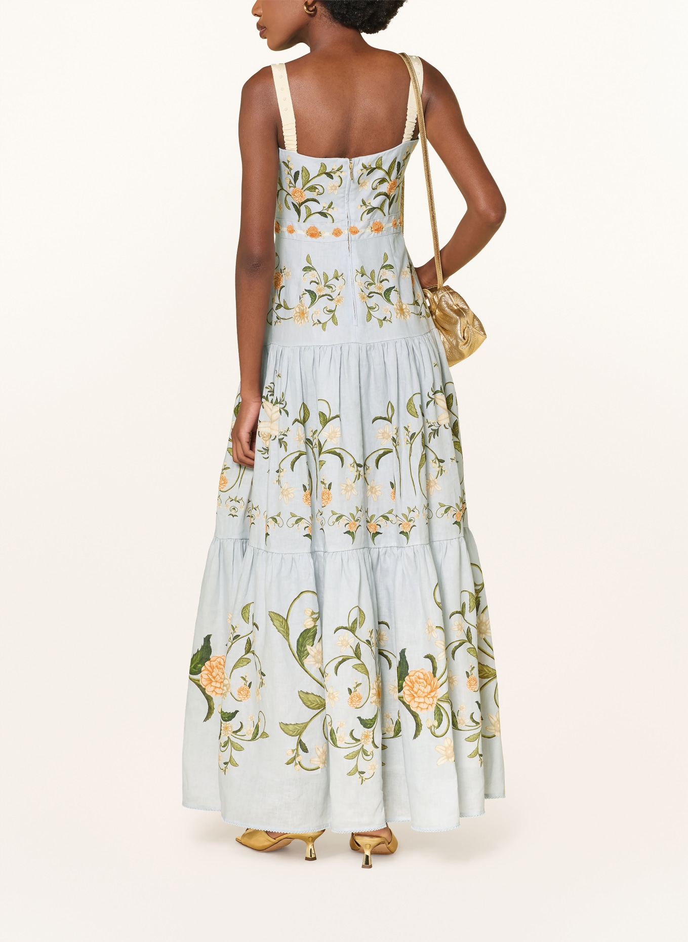 Agua by Agua Bendita LIMA VALLE linen dress with decorative beads: LIGHT BLUE / ORANGE / GREEN