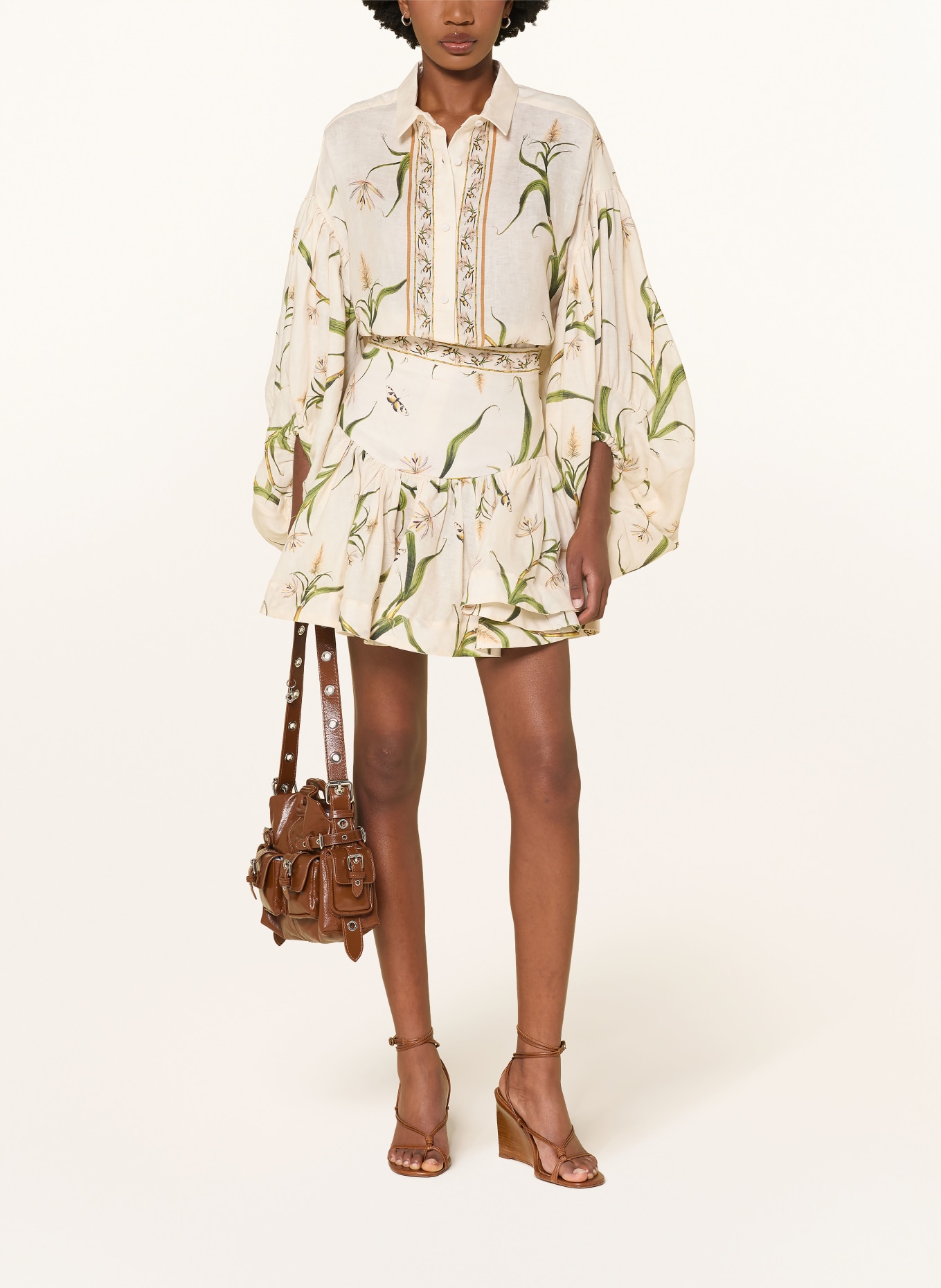 Agua by Agua Bendita Linen Skirt JACARINA AZUCAR: CREAM / COGNAC / OLIVE
