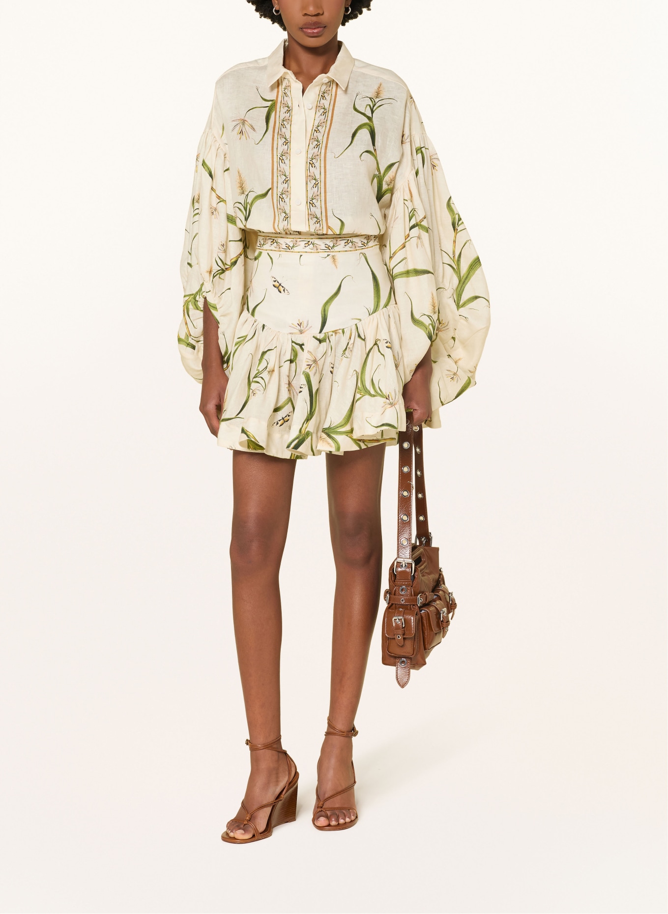 Agua by Agua Bendita AZUCAR linen shirt blouse: CREAM / COGNAC / OLIVE