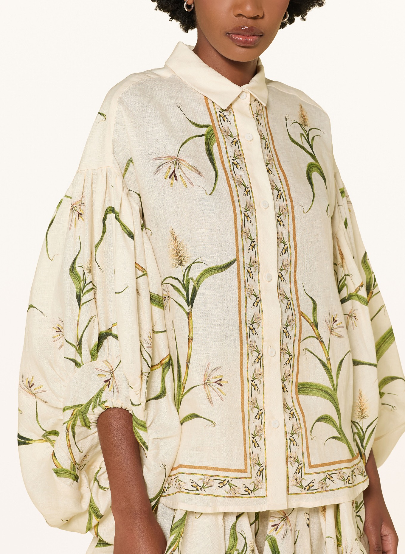 Agua by Agua Bendita AZUCAR linen shirt blouse: CREAM / COGNAC / OLIVE