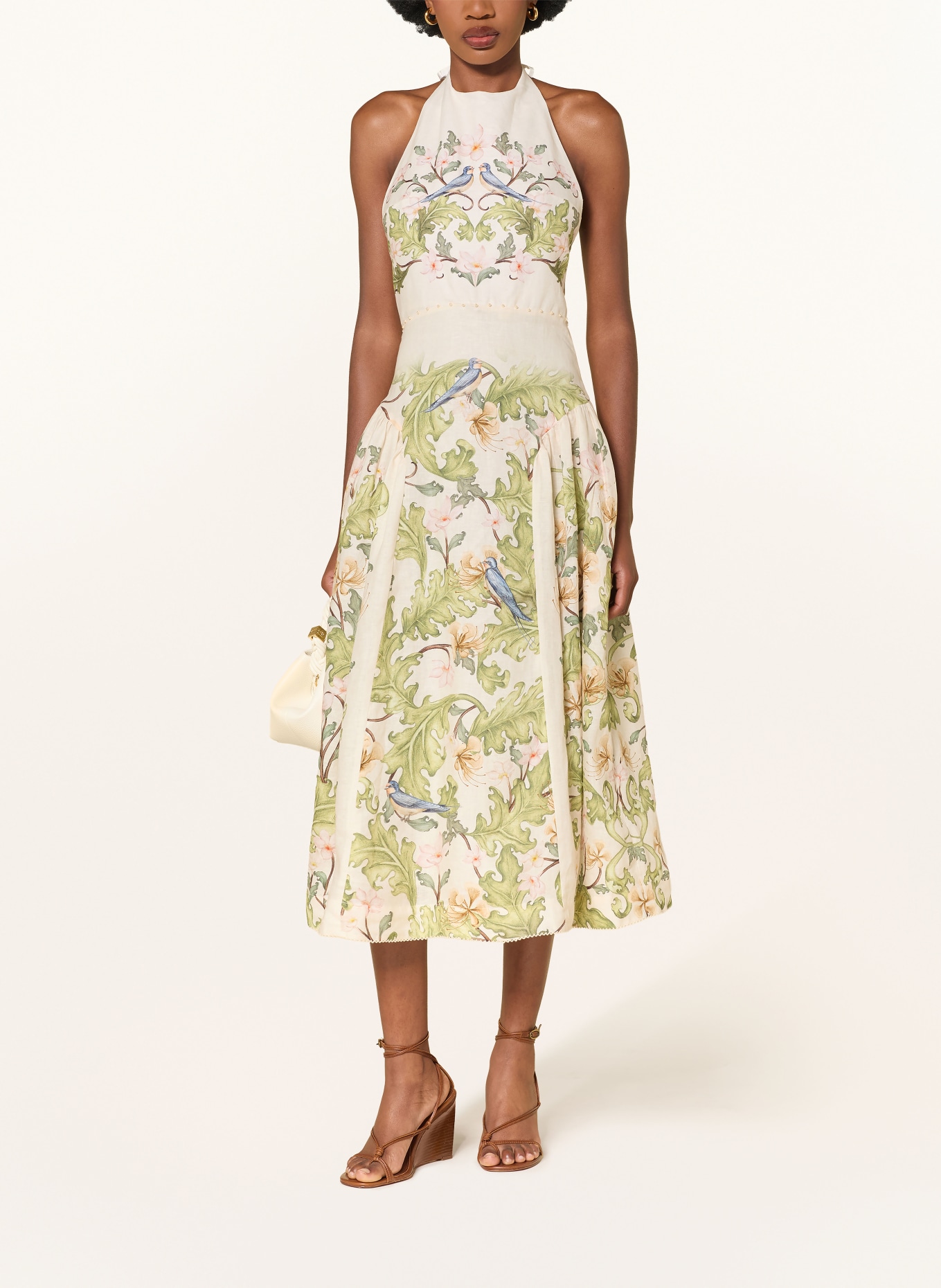 Agua by Agua Bendita BALSA ANHELO linen dress with decorative beads: CREAM / GREEN / BLUE