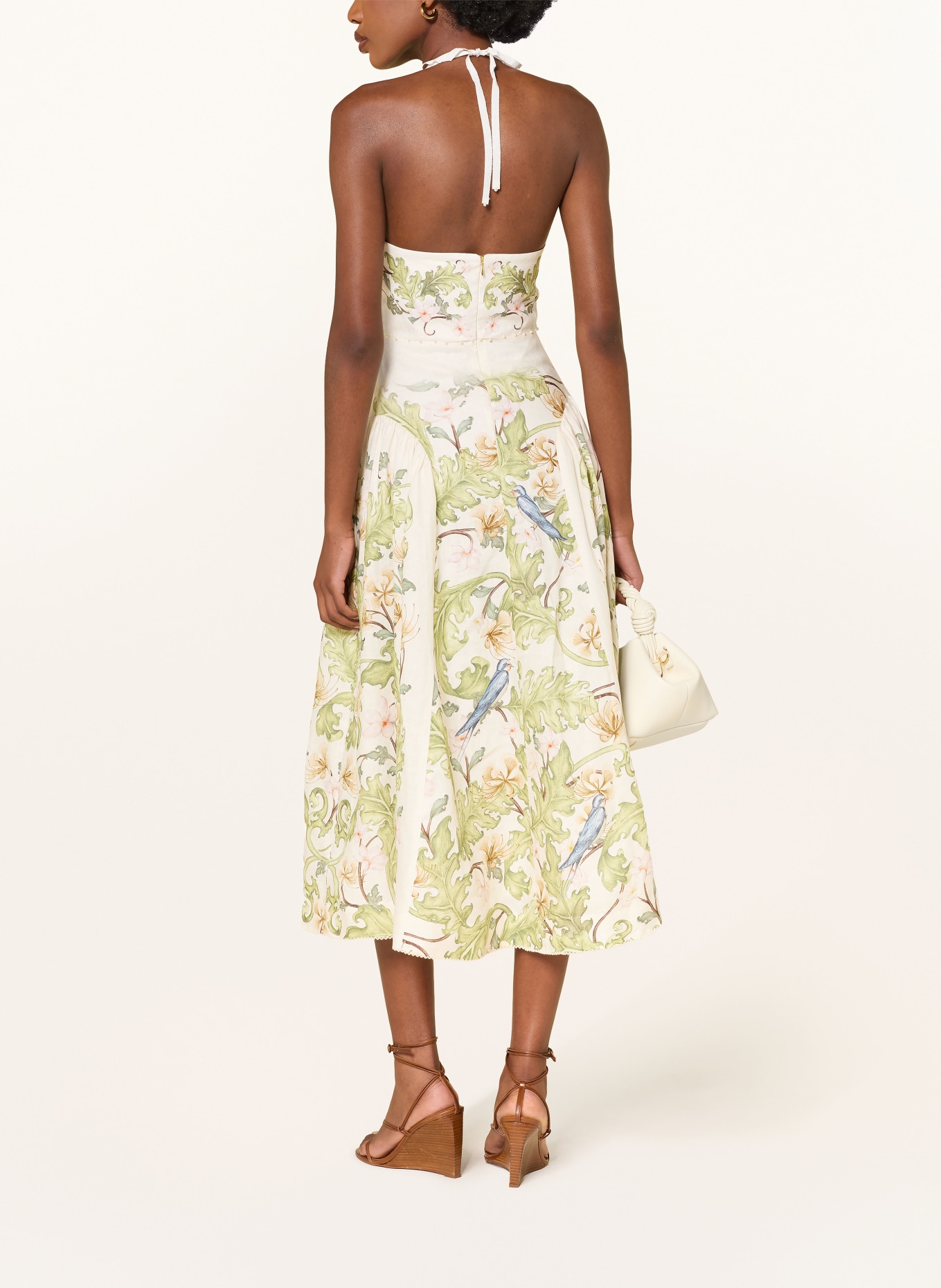 Agua by Agua Bendita BALSA ANHELO linen dress with decorative beads: CREAM / GREEN / BLUE