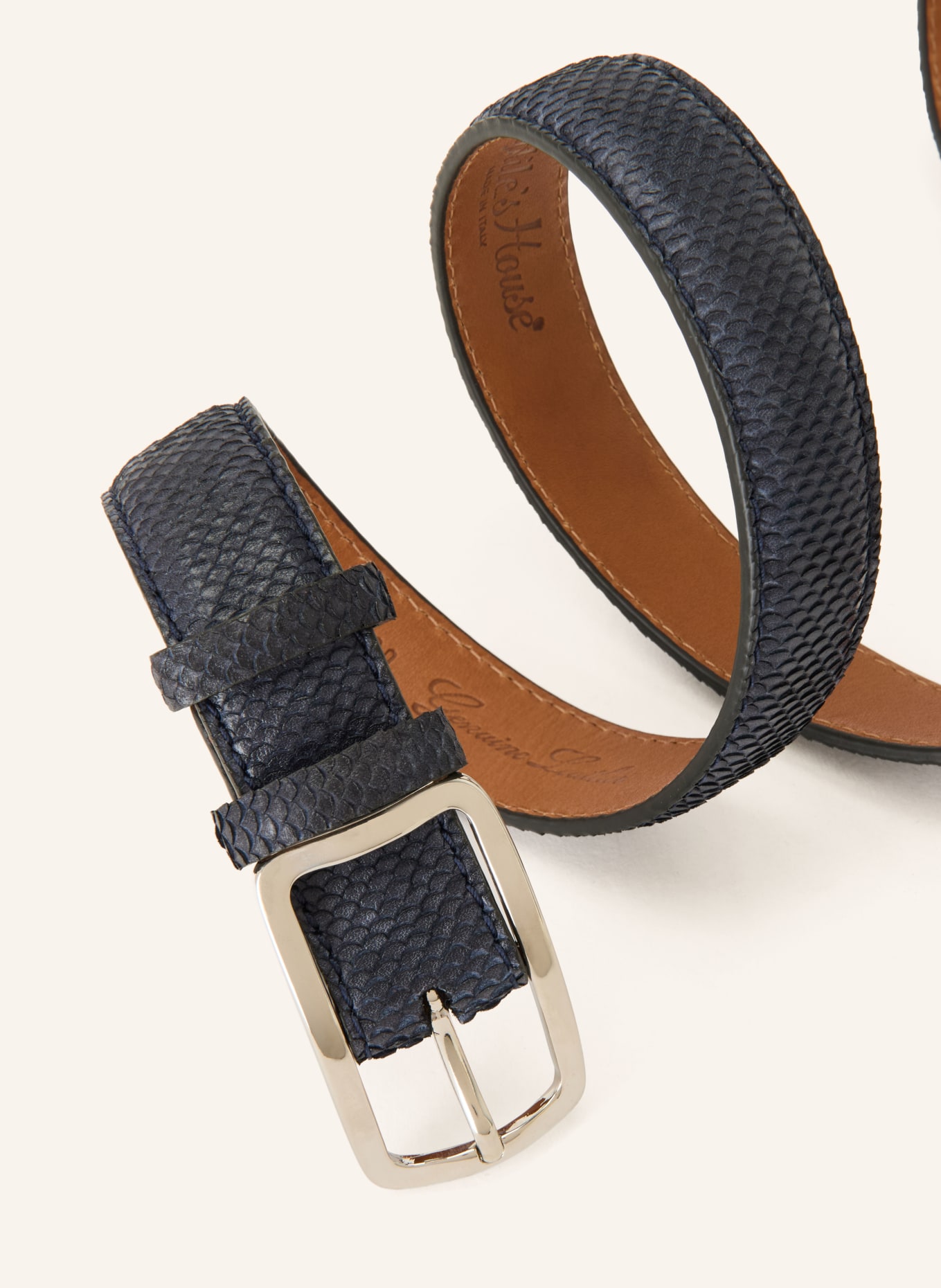 Reptile's House Leren riem BLIND: DONKERBLAUW / ZILVER