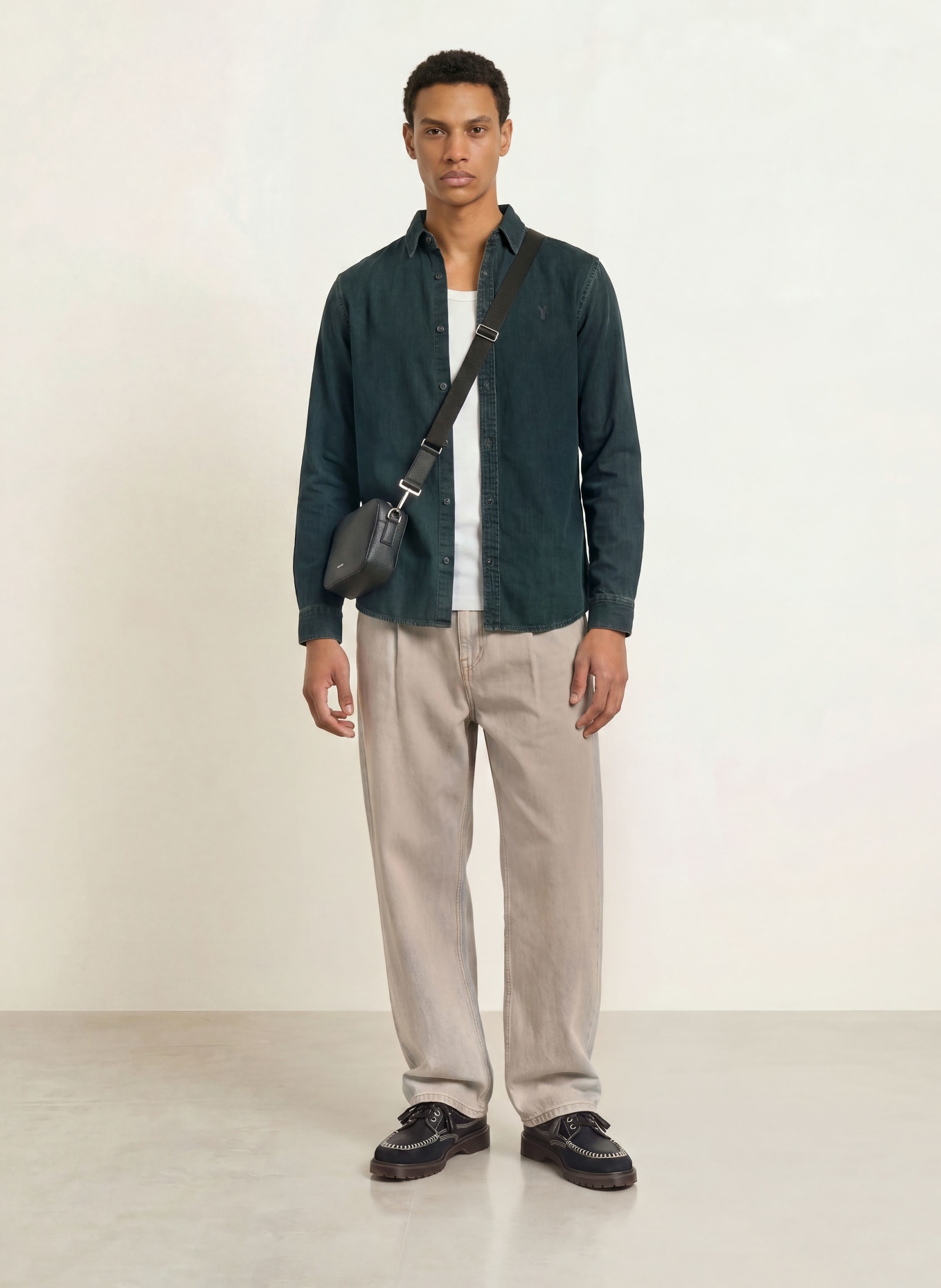 ALLSAINTS GLEASON Slim Fit Denim Shirt: DARK BLUE