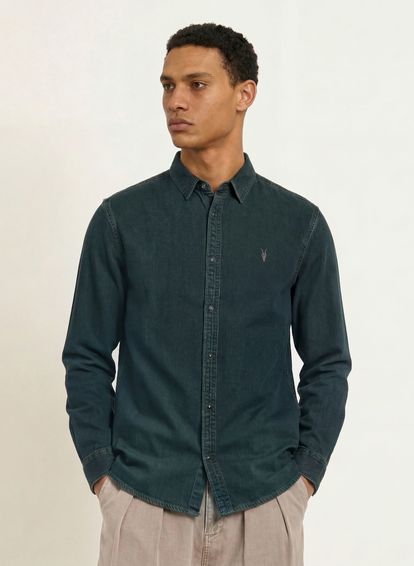 ALLSAINTS GLEASON Slim Fit Denim Shirt: DARK BLUE
