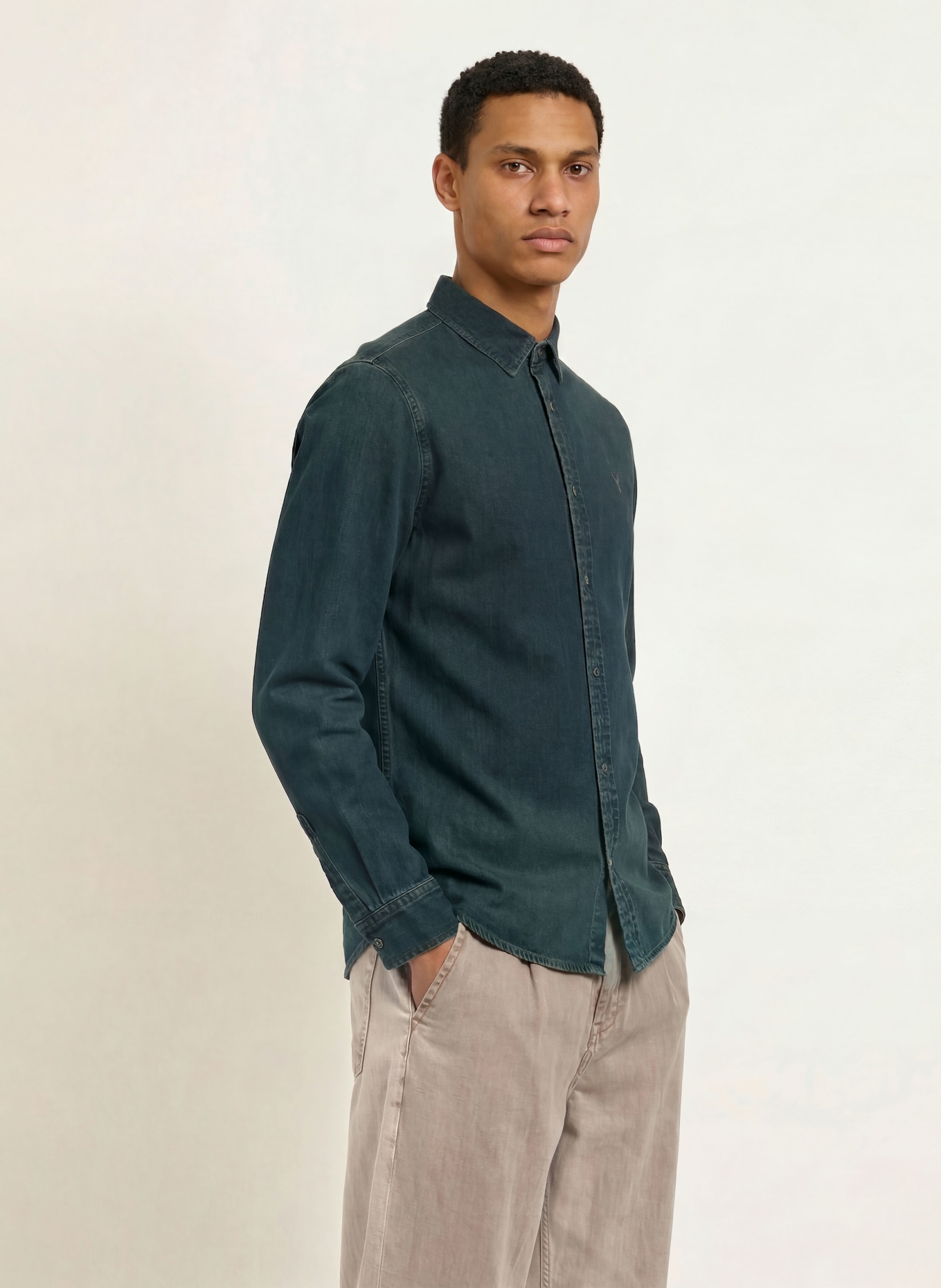 ALLSAINTS GLEASON Slim Fit Denim Shirt: DARK BLUE