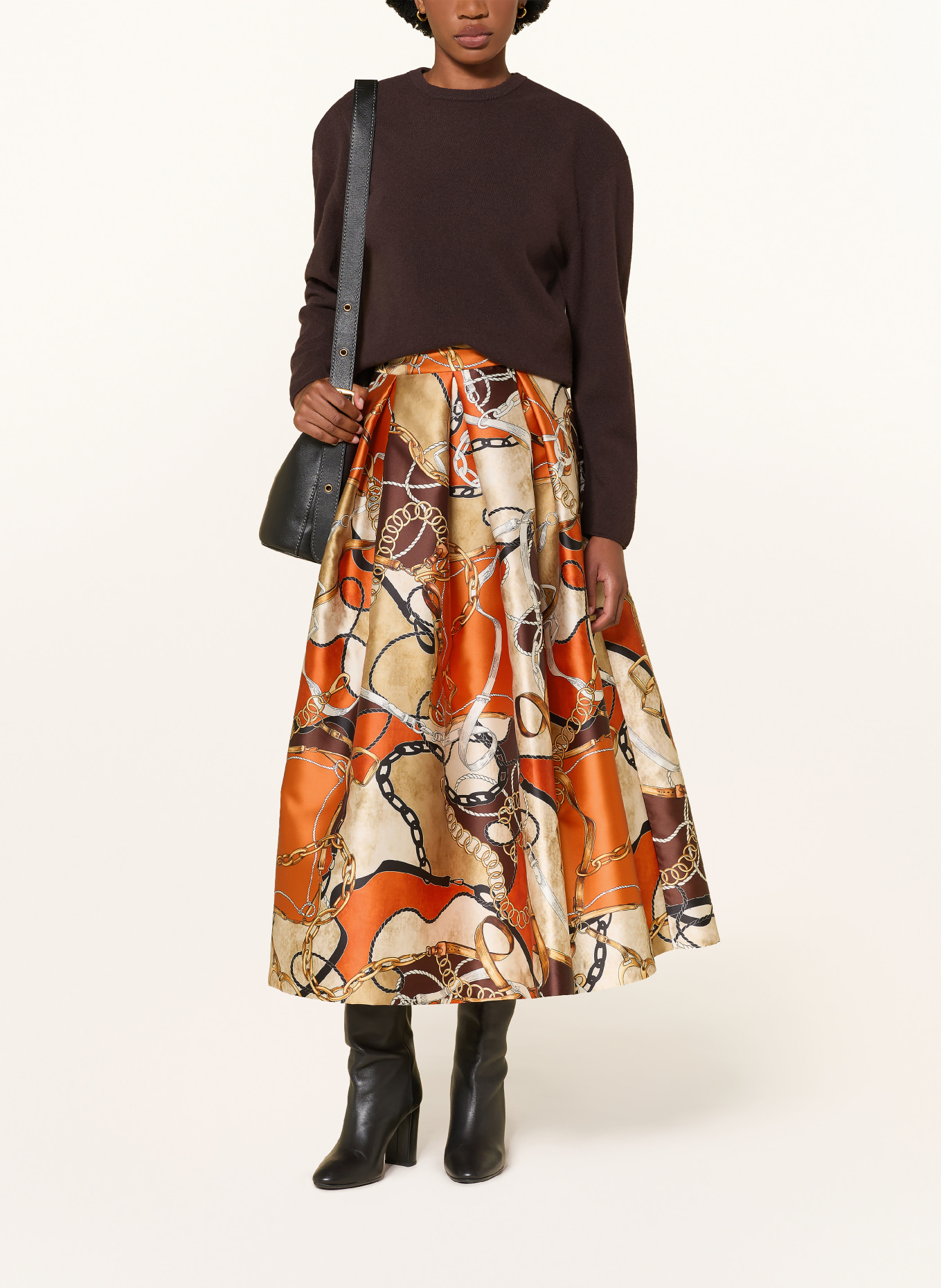LUNATICA MILANO Jupe en satin: ORANGE / MARRON / BEIGE