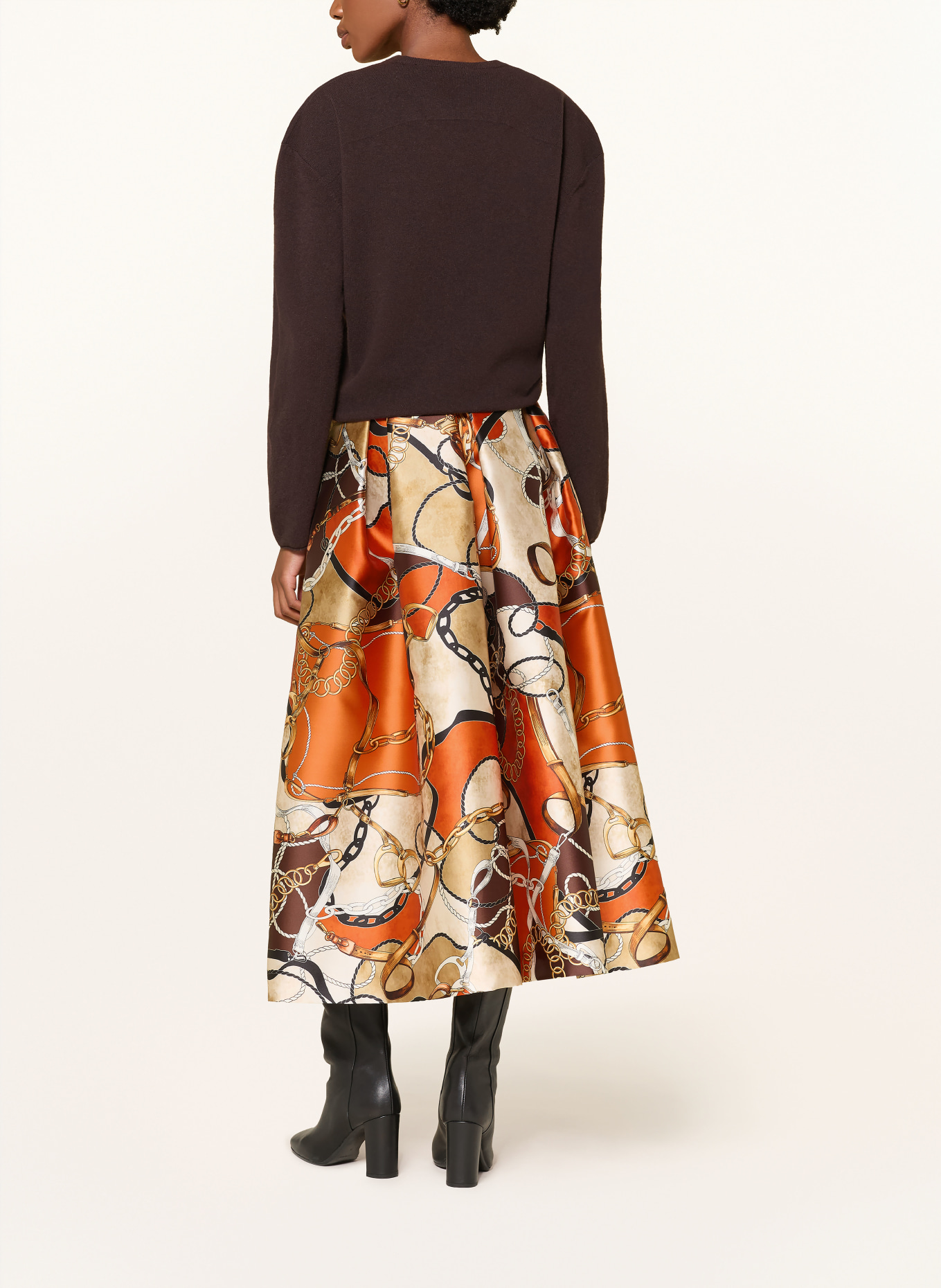 LUNATICA MILANO Jupe en satin: ORANGE / MARRON / BEIGE