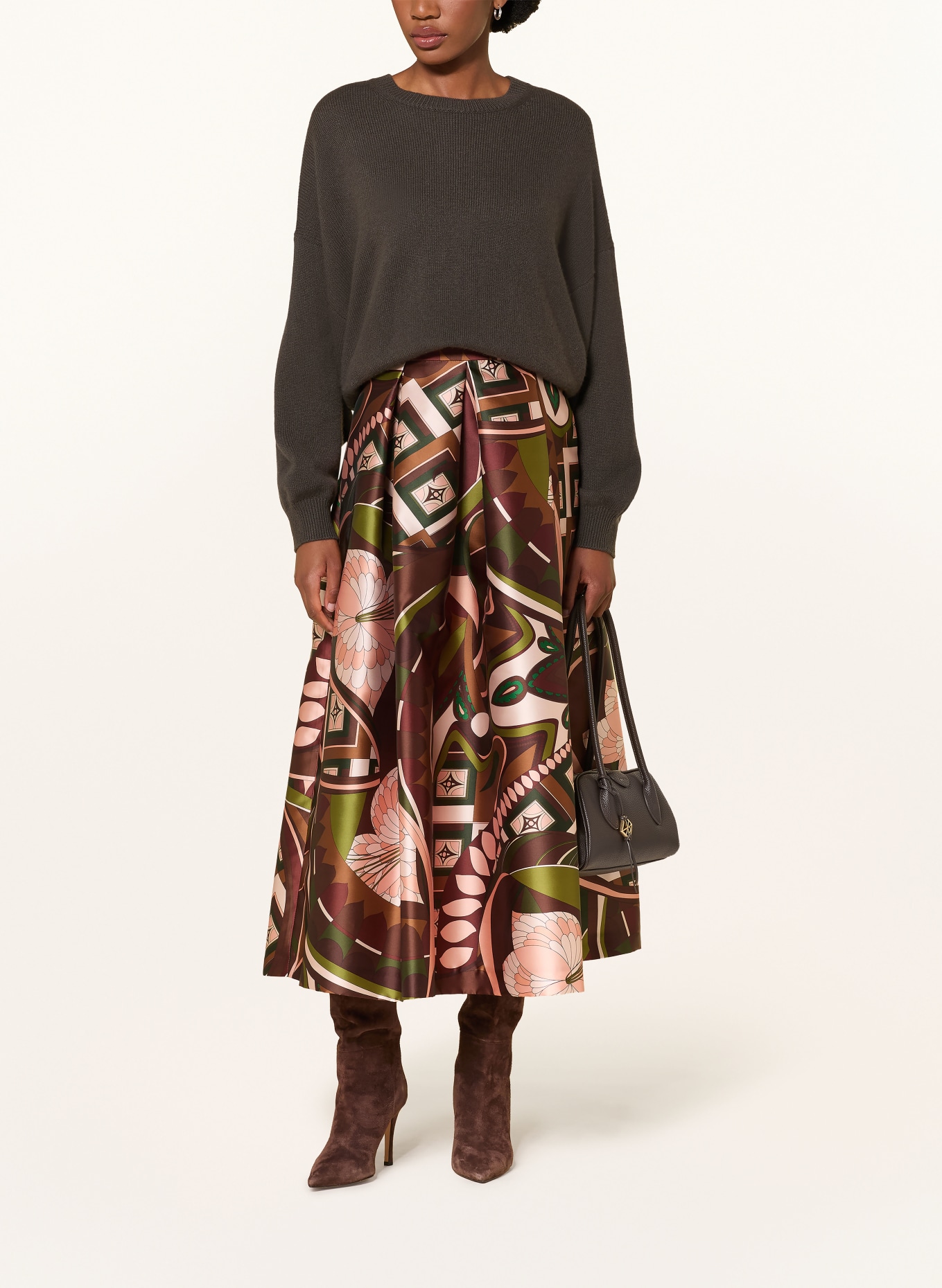 LUNATICA MILANO Satin skirt: BROWN / LIGHT ORANGE / GREEN